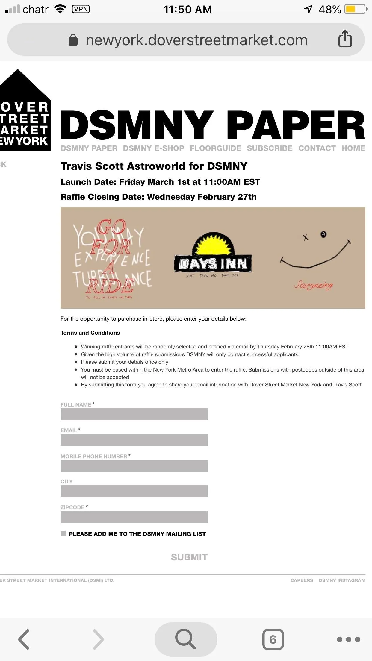 Astroworld Dover Street Market NYC Days Inn Tee