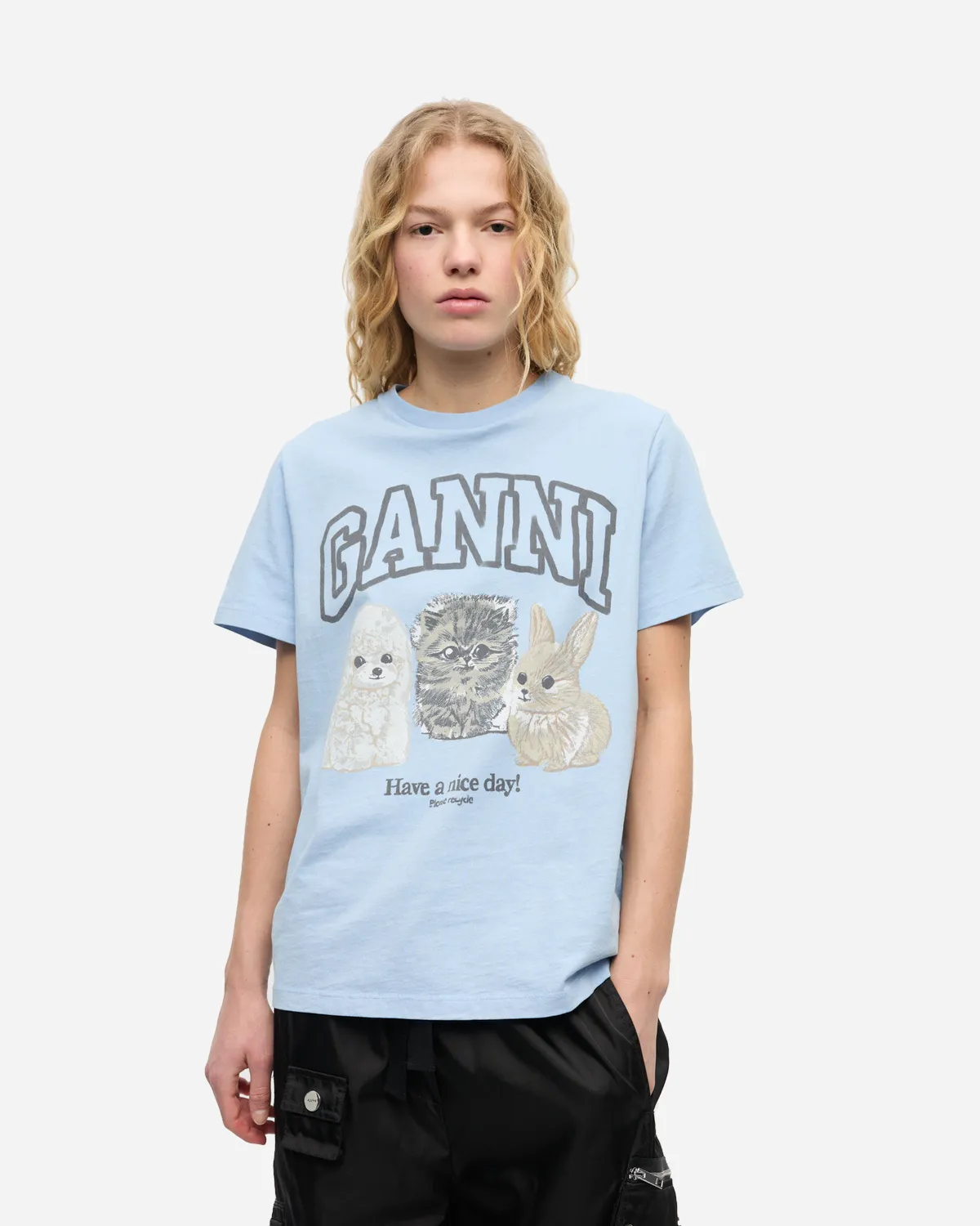 Basic Cotton Jersey Animals Relaxed T-shirt - Chambray Blue
