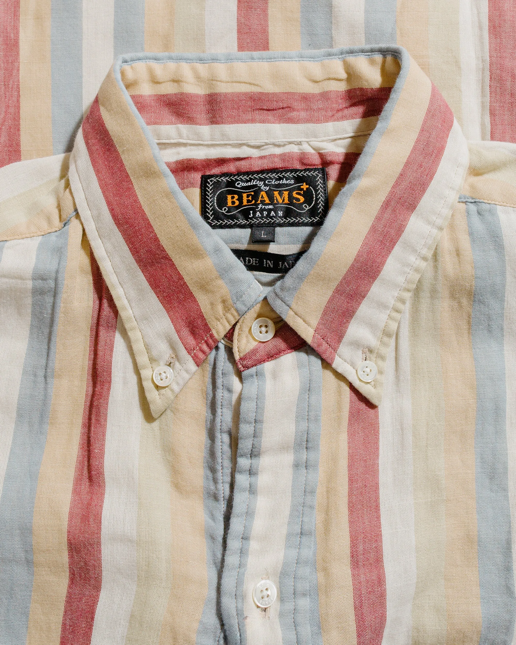 Beams Plus B.D. Classic-Fit Multi Stripe Double Gauze Beige