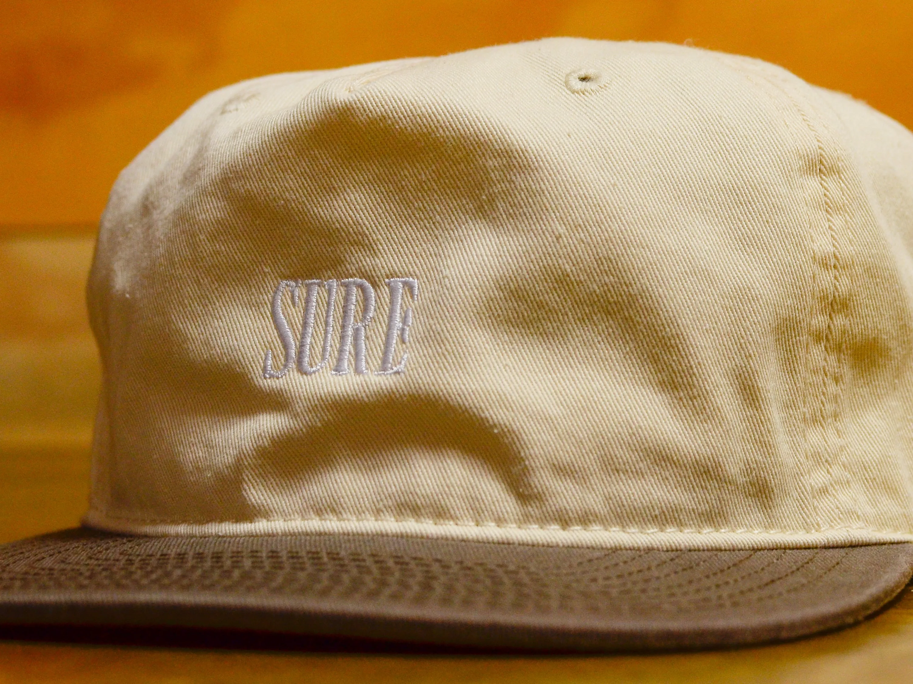 Crew Embroidered 2 Tone 5 Panel Snapback Cap - Natural / Walnut