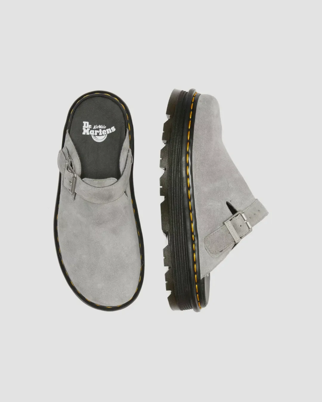 Dr Martens Zebzag Suede Casual Slingback Platform Mules in Grey