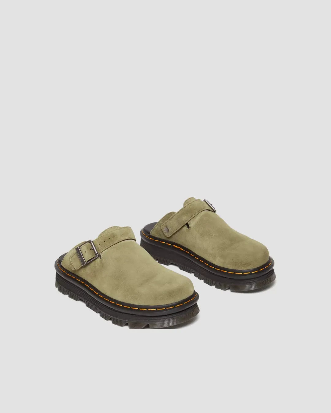 Dr Martens Zebzag Suede Casual Slingback Platform Mules in Muted Olive