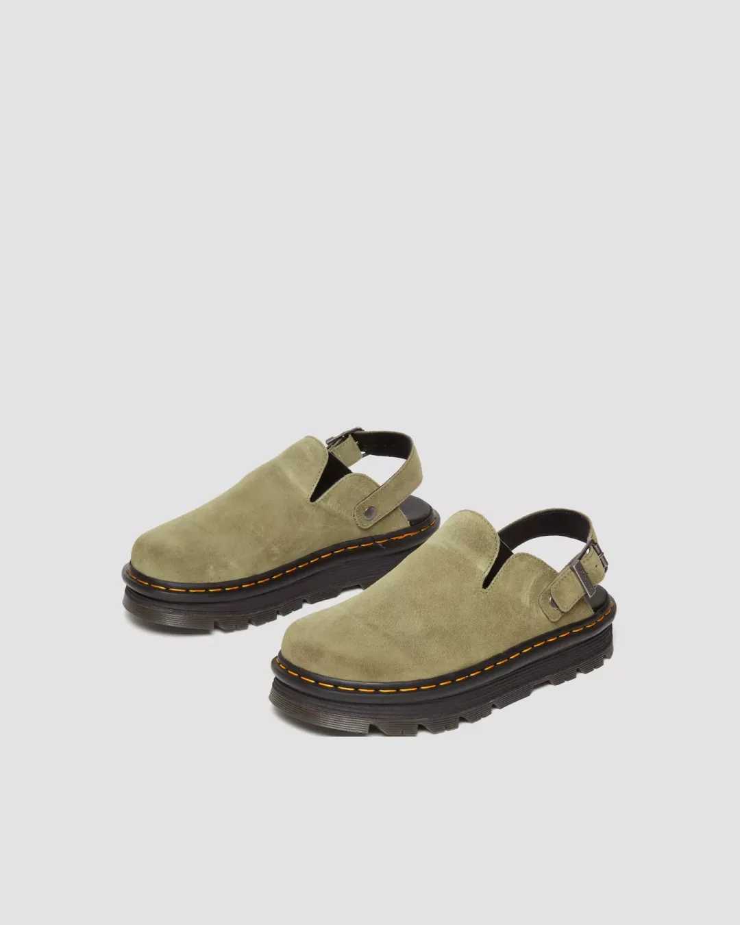 Dr Martens Zebzag Suede Casual Slingback Platform Mules in Muted Olive