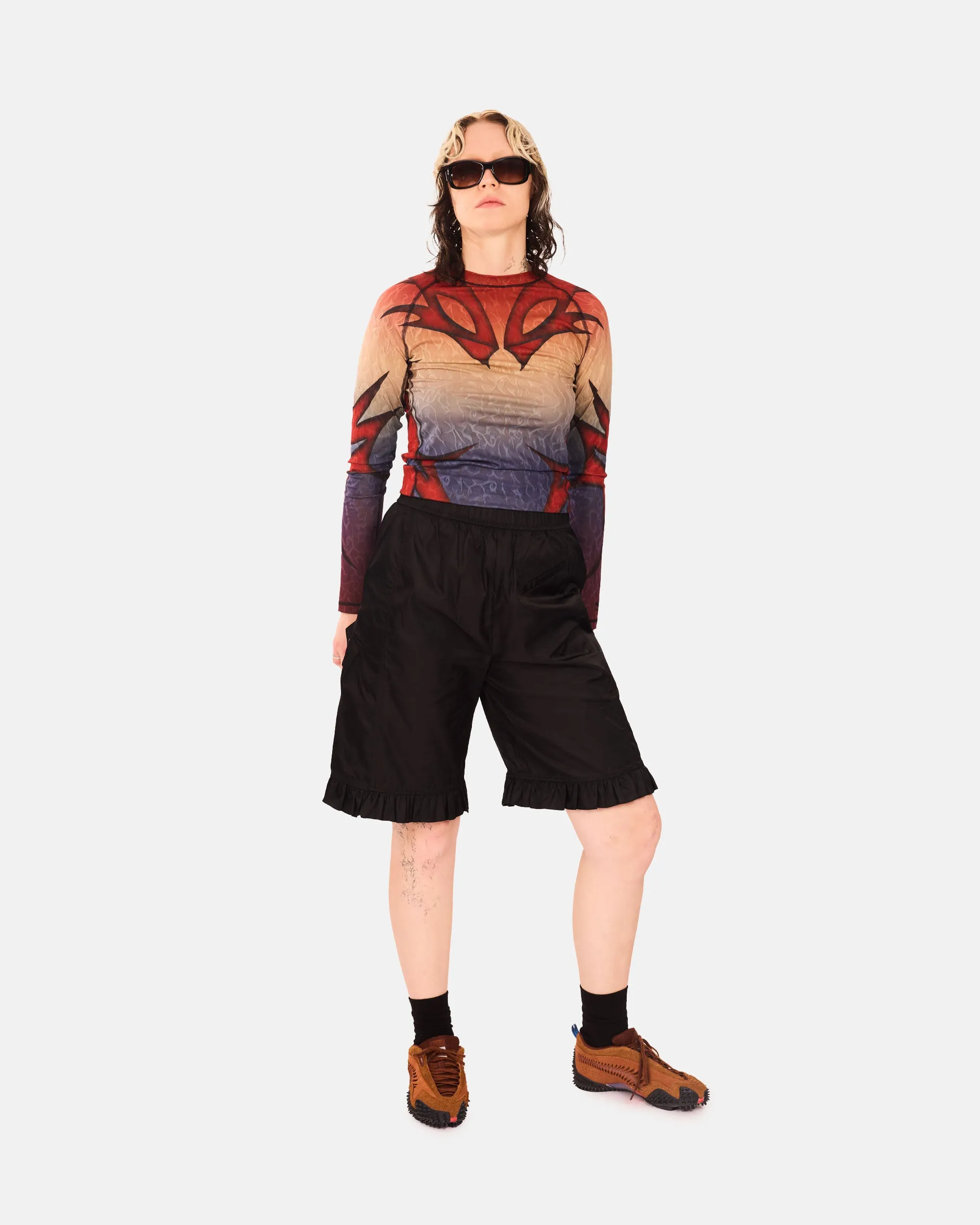 Duchesse Nylon Midi Ruffle Shorts