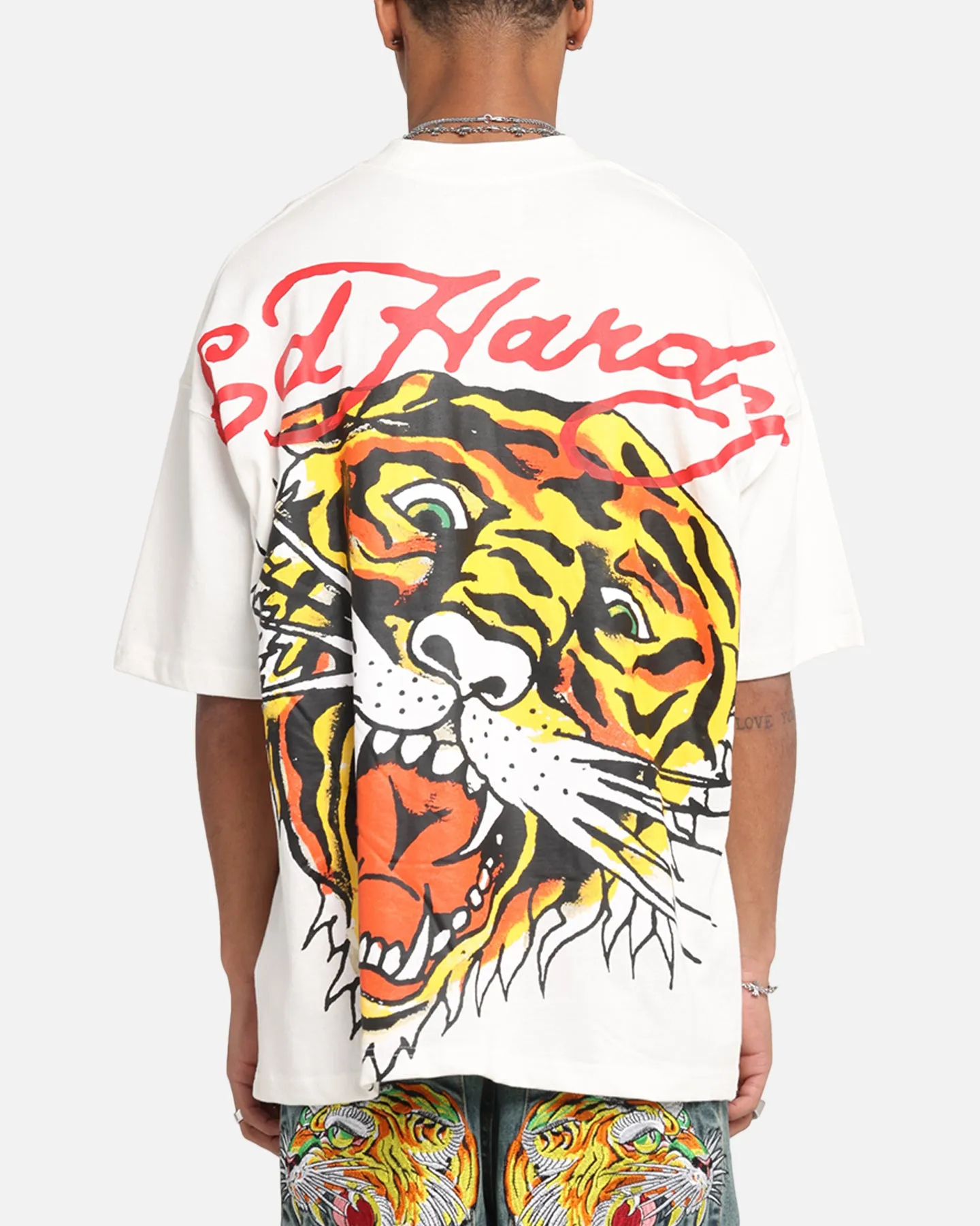 Ed Hardy Tiger Oversized Print T-Shirt Off White