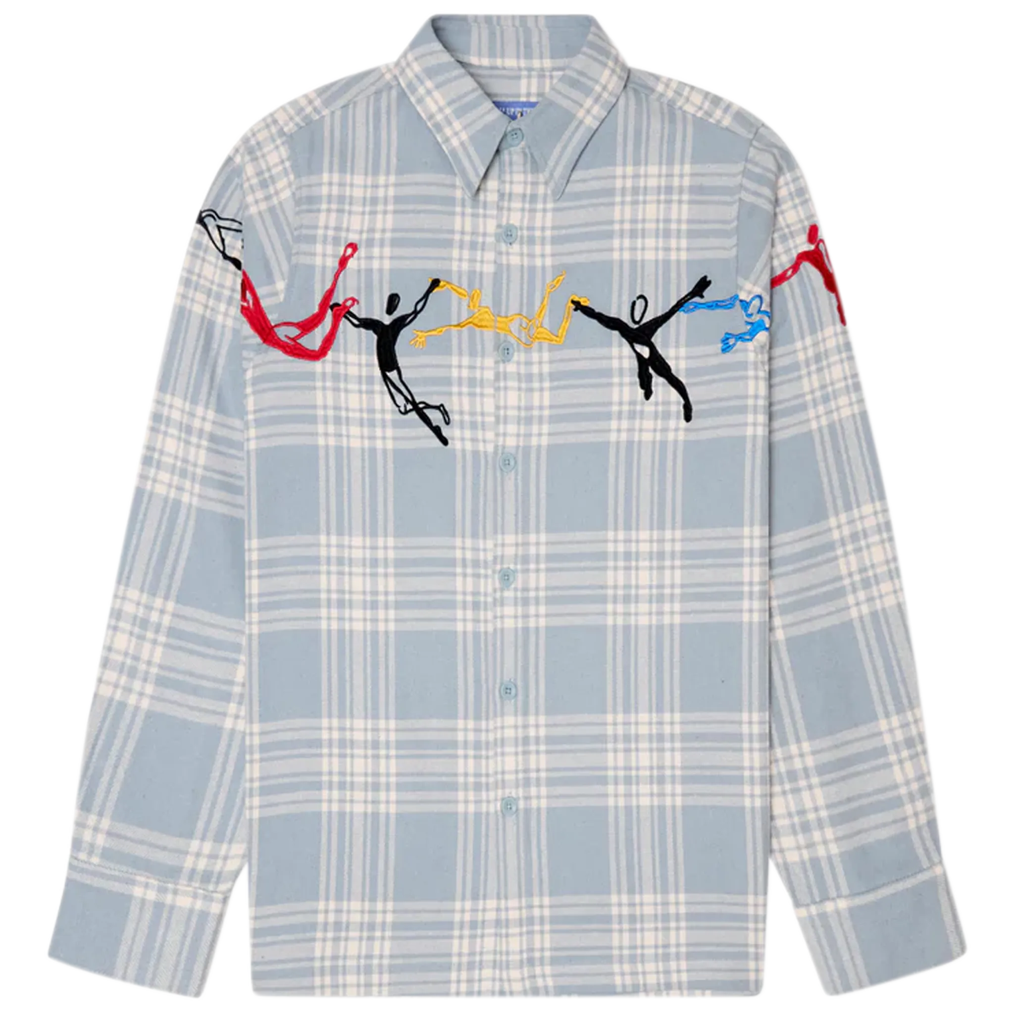 Embroidered Swinging Figures Flannel Shirt