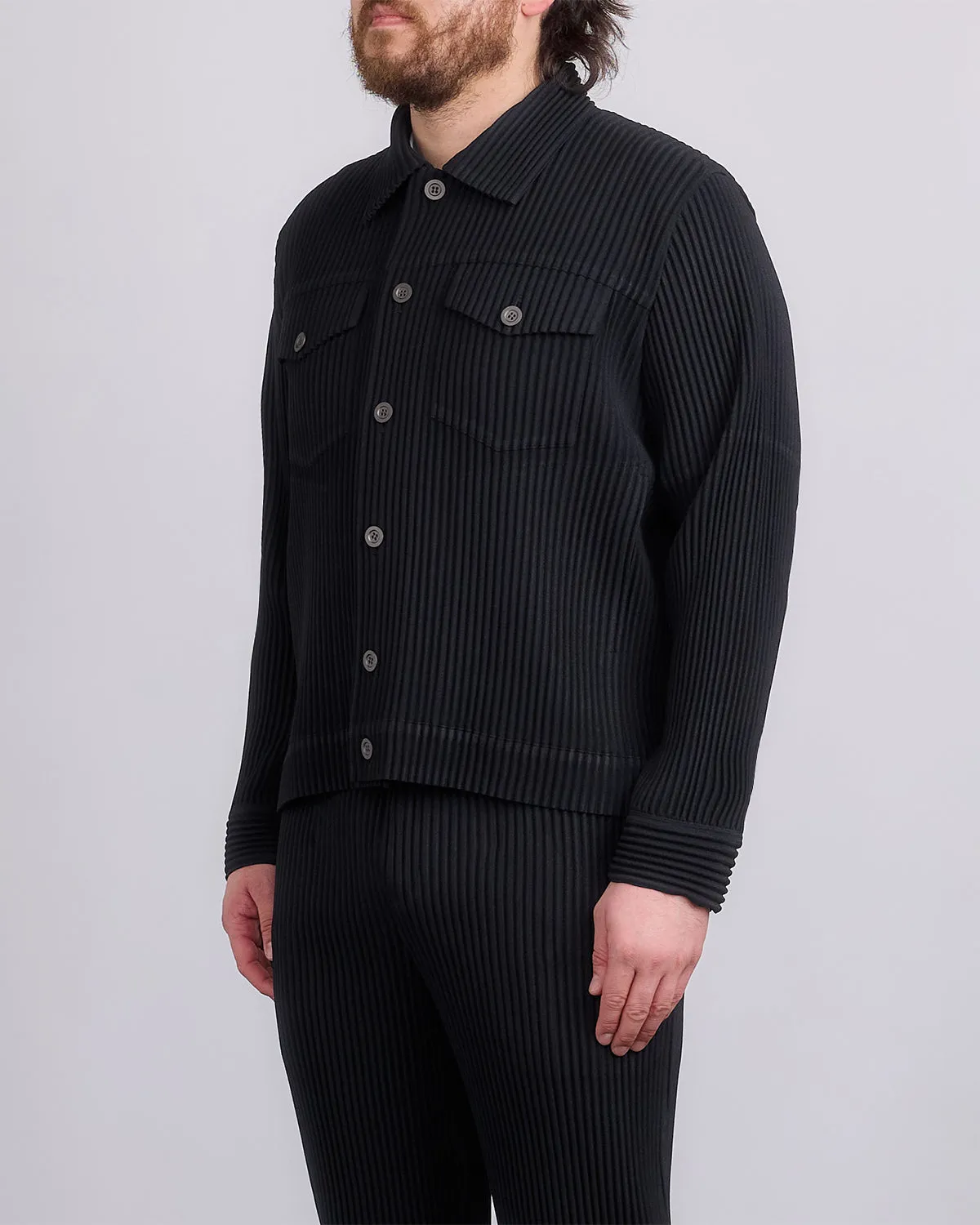 HOMME PLISS ISSEY MIYAKE Wool Like Light Trucker Jacket Black