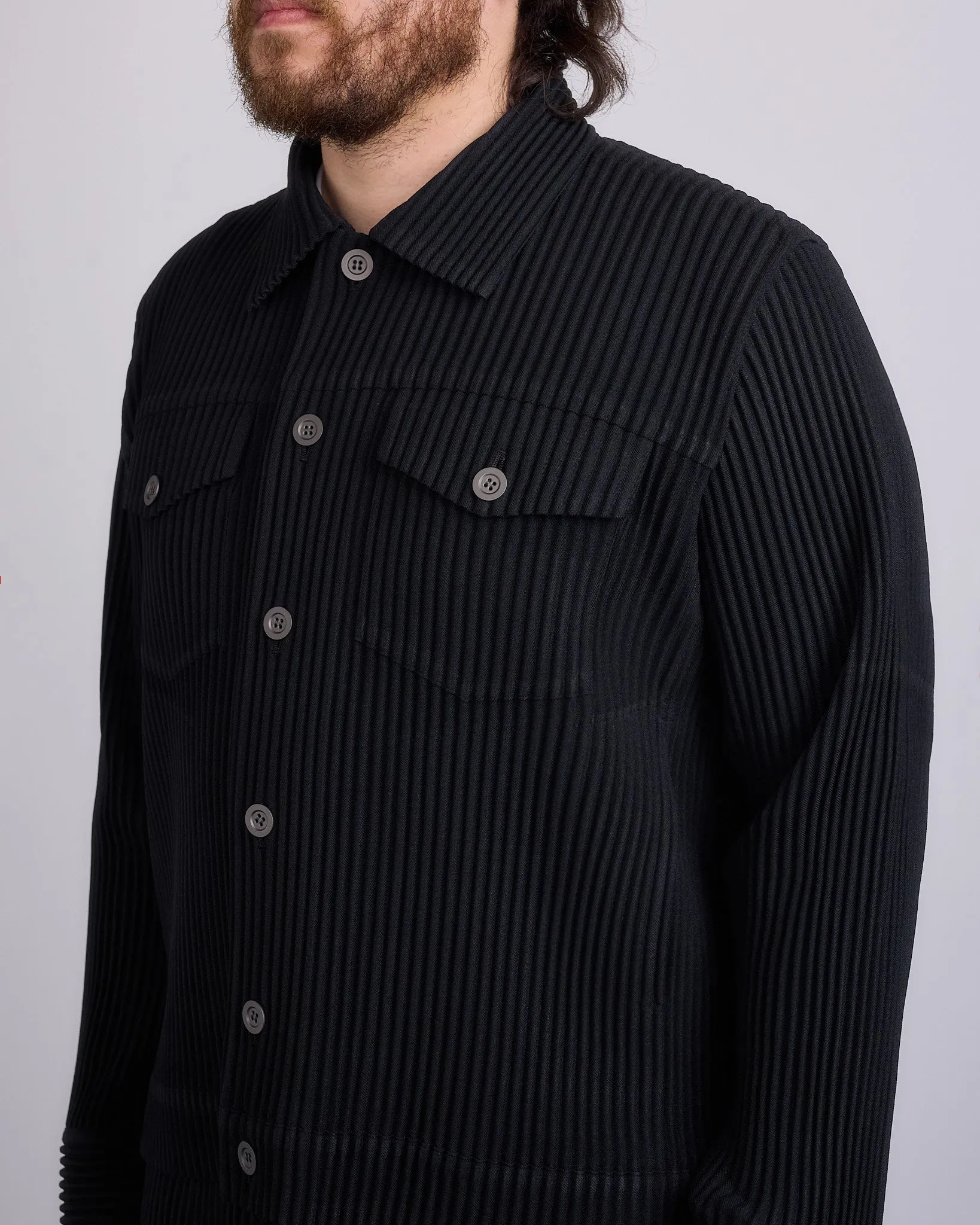 HOMME PLISS ISSEY MIYAKE Wool Like Light Trucker Jacket Black