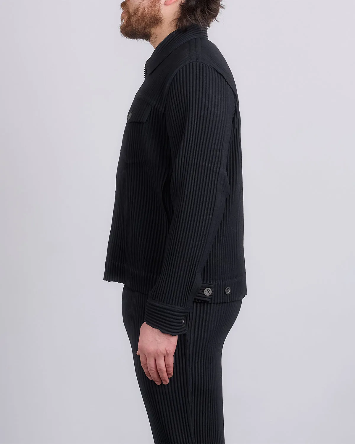 HOMME PLISS ISSEY MIYAKE Wool Like Light Trucker Jacket Black