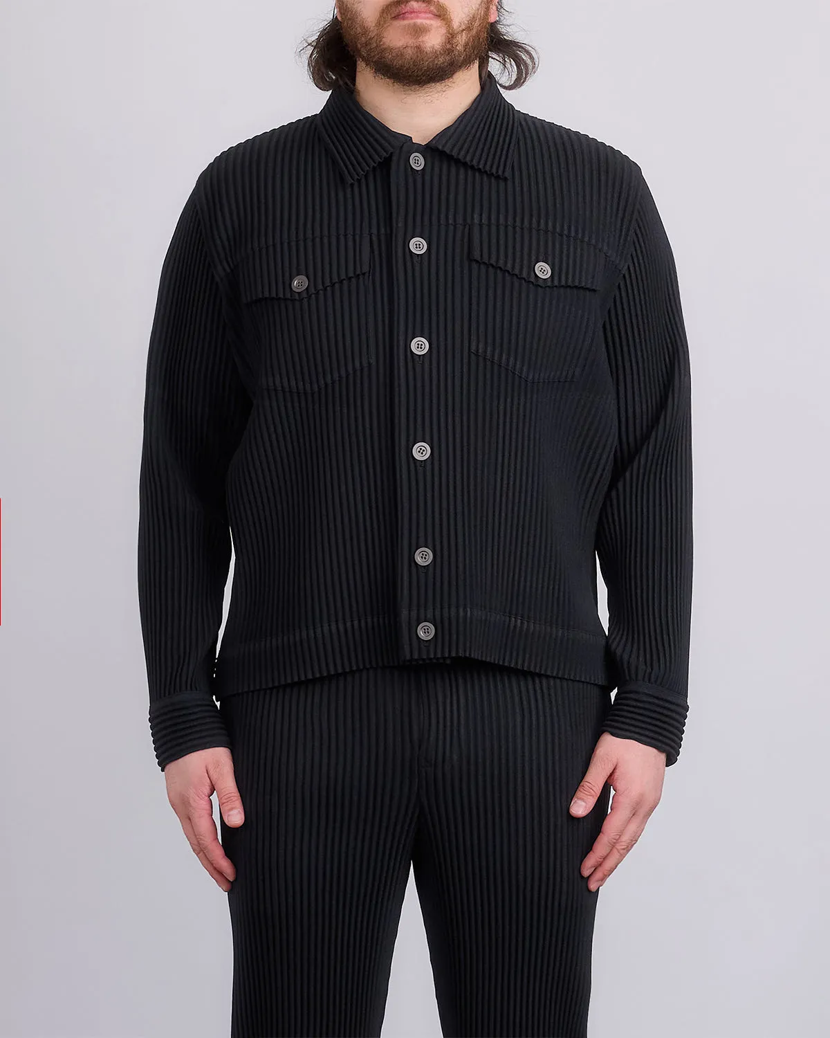 HOMME PLISS ISSEY MIYAKE Wool Like Light Trucker Jacket Black