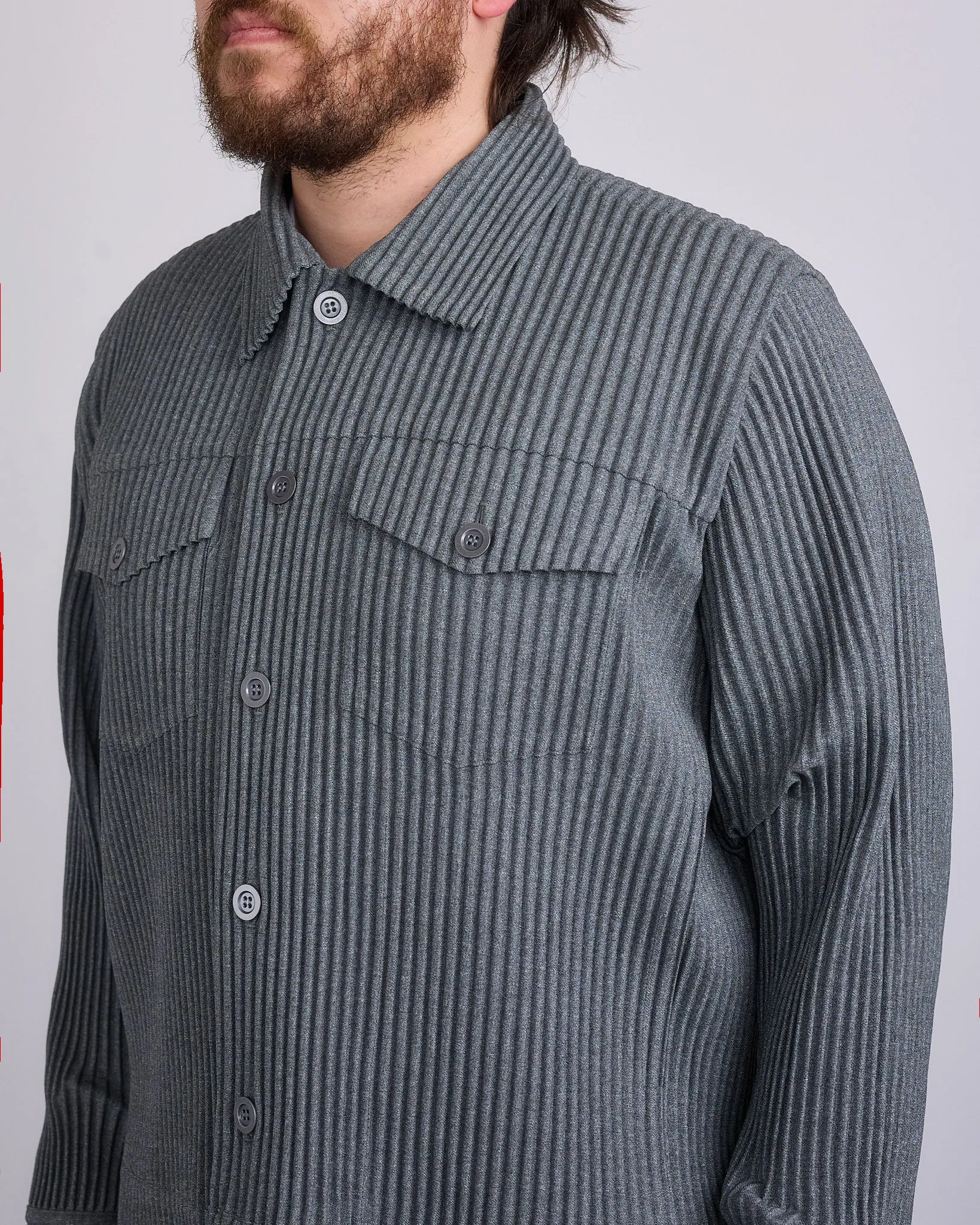 HOMME PLISS ISSEY MIYAKE Wool Like Light Trucker Jacket Gray