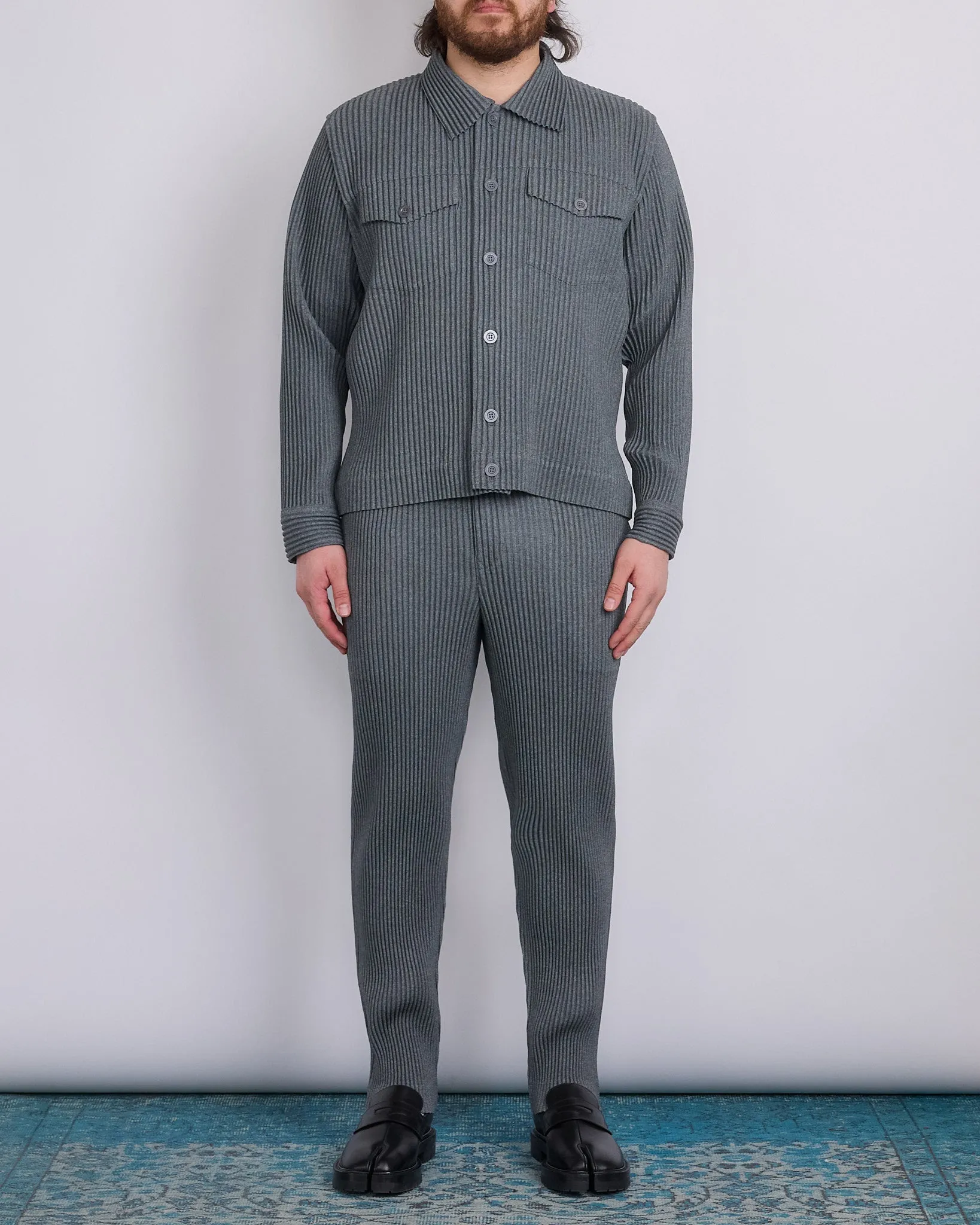 HOMME PLISS ISSEY MIYAKE Wool Like Light Trucker Jacket Gray