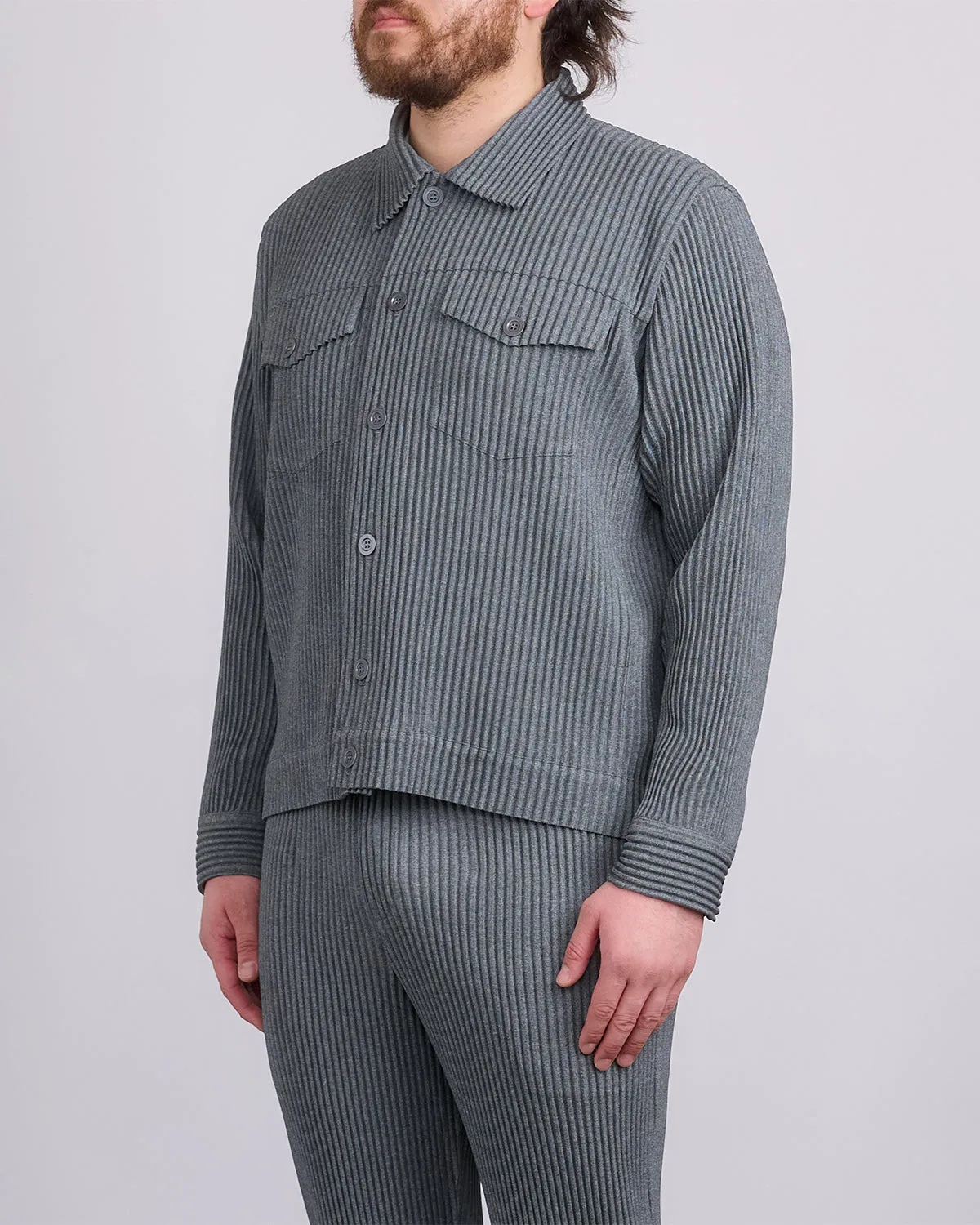 HOMME PLISS ISSEY MIYAKE Wool Like Light Trucker Jacket Gray
