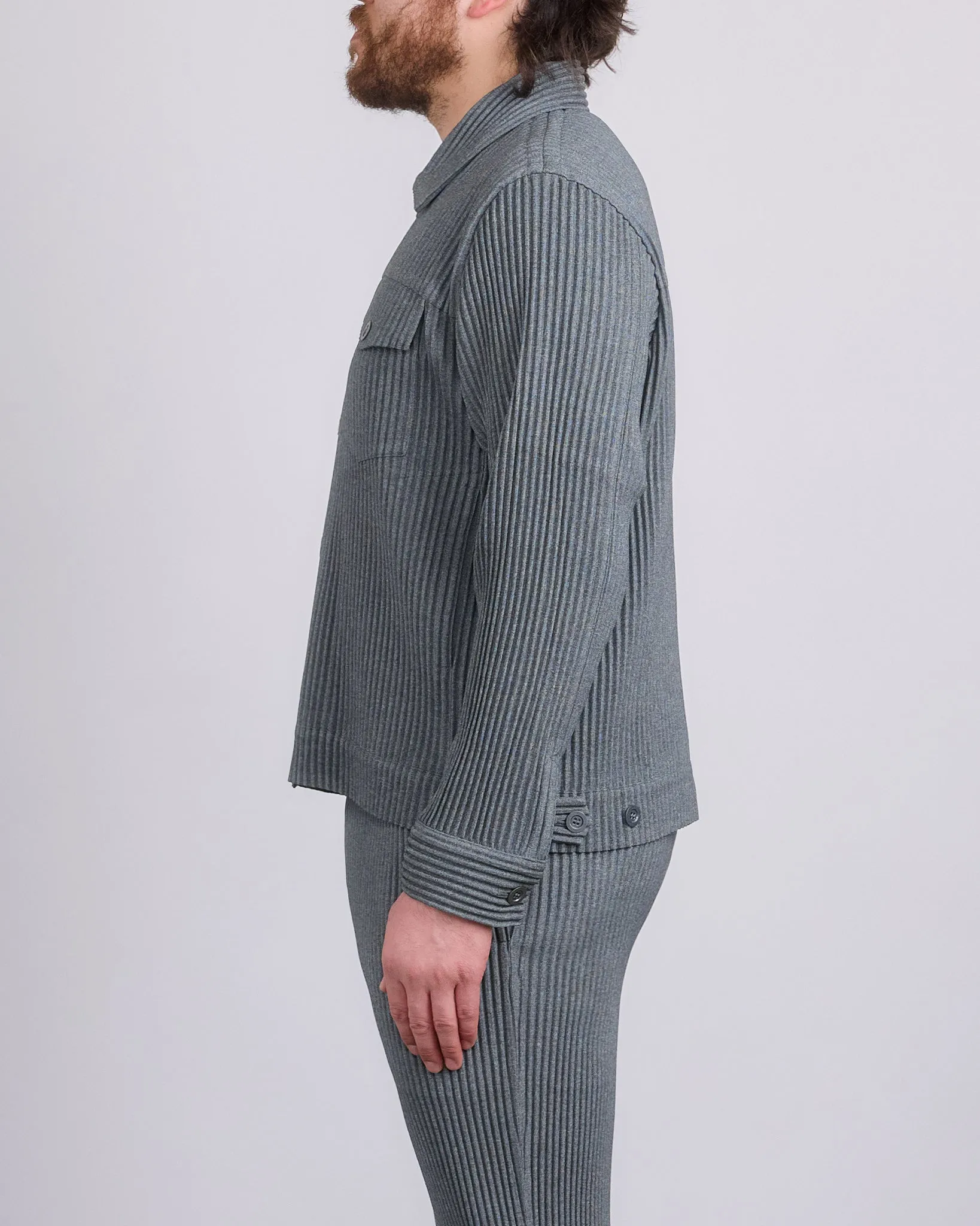 HOMME PLISS ISSEY MIYAKE Wool Like Light Trucker Jacket Gray