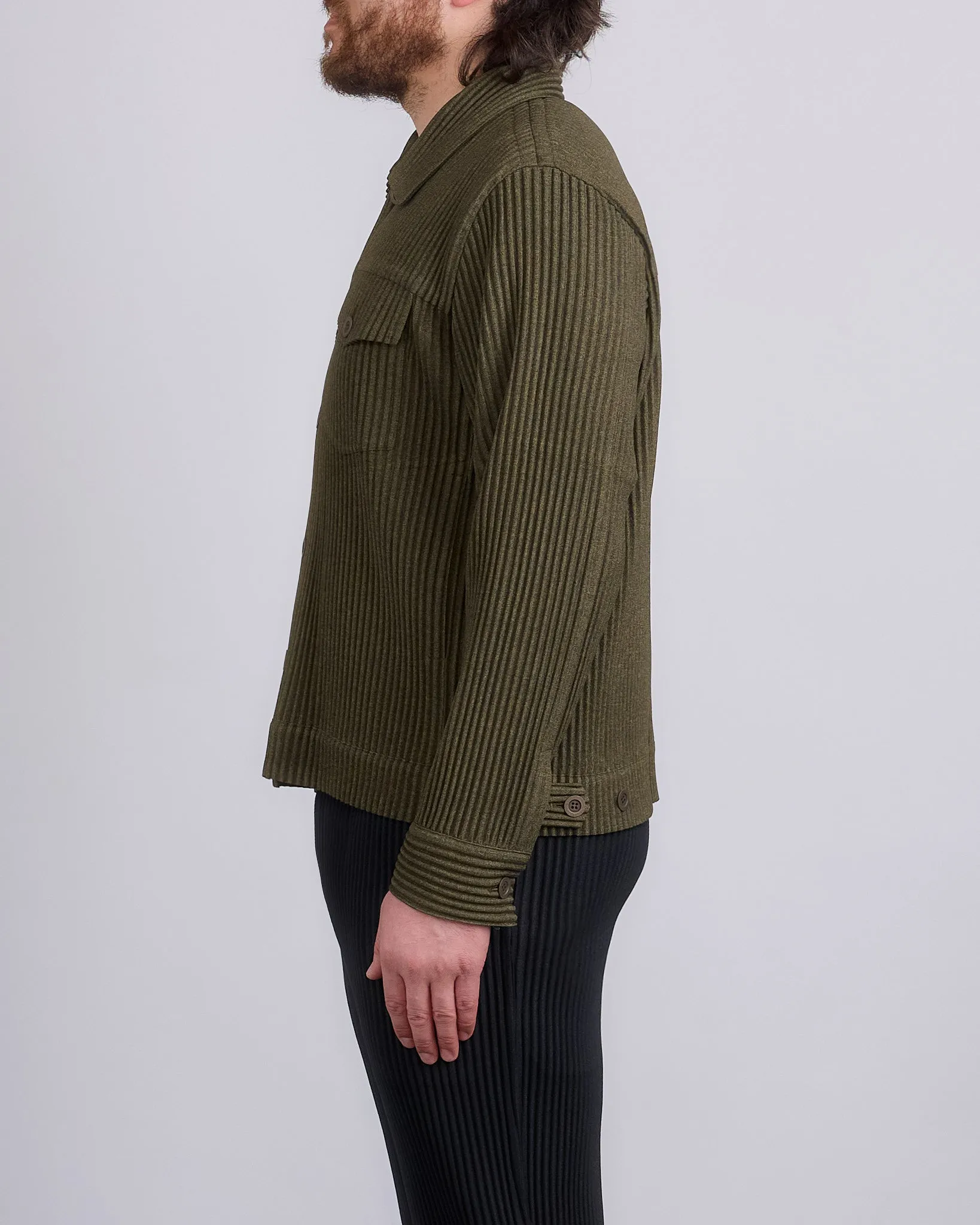 HOMME PLISS ISSEY MIYAKE Wool Like Light Trucker Jacket Khaki