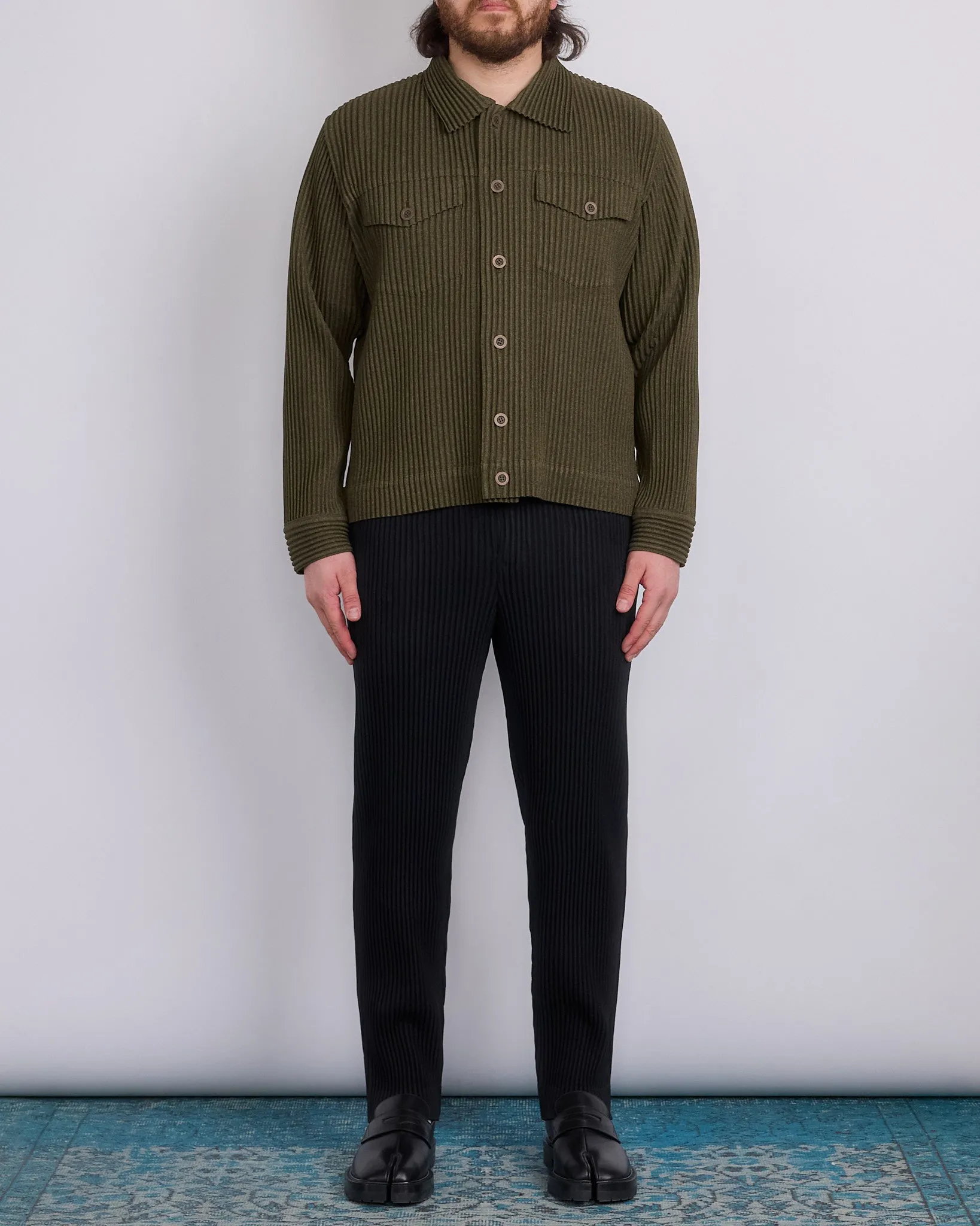 HOMME PLISS ISSEY MIYAKE Wool Like Light Trucker Jacket Khaki