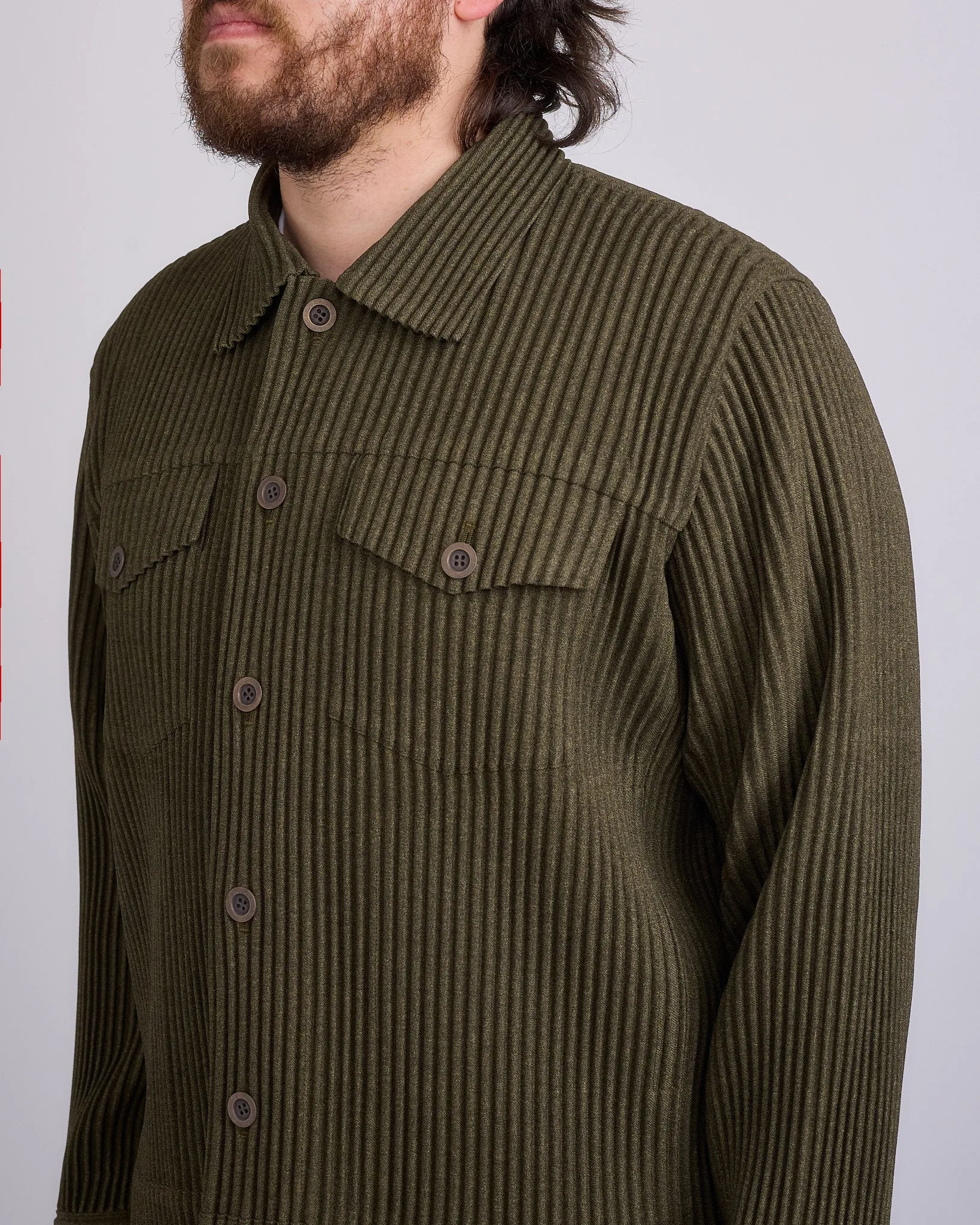 HOMME PLISS ISSEY MIYAKE Wool Like Light Trucker Jacket Khaki