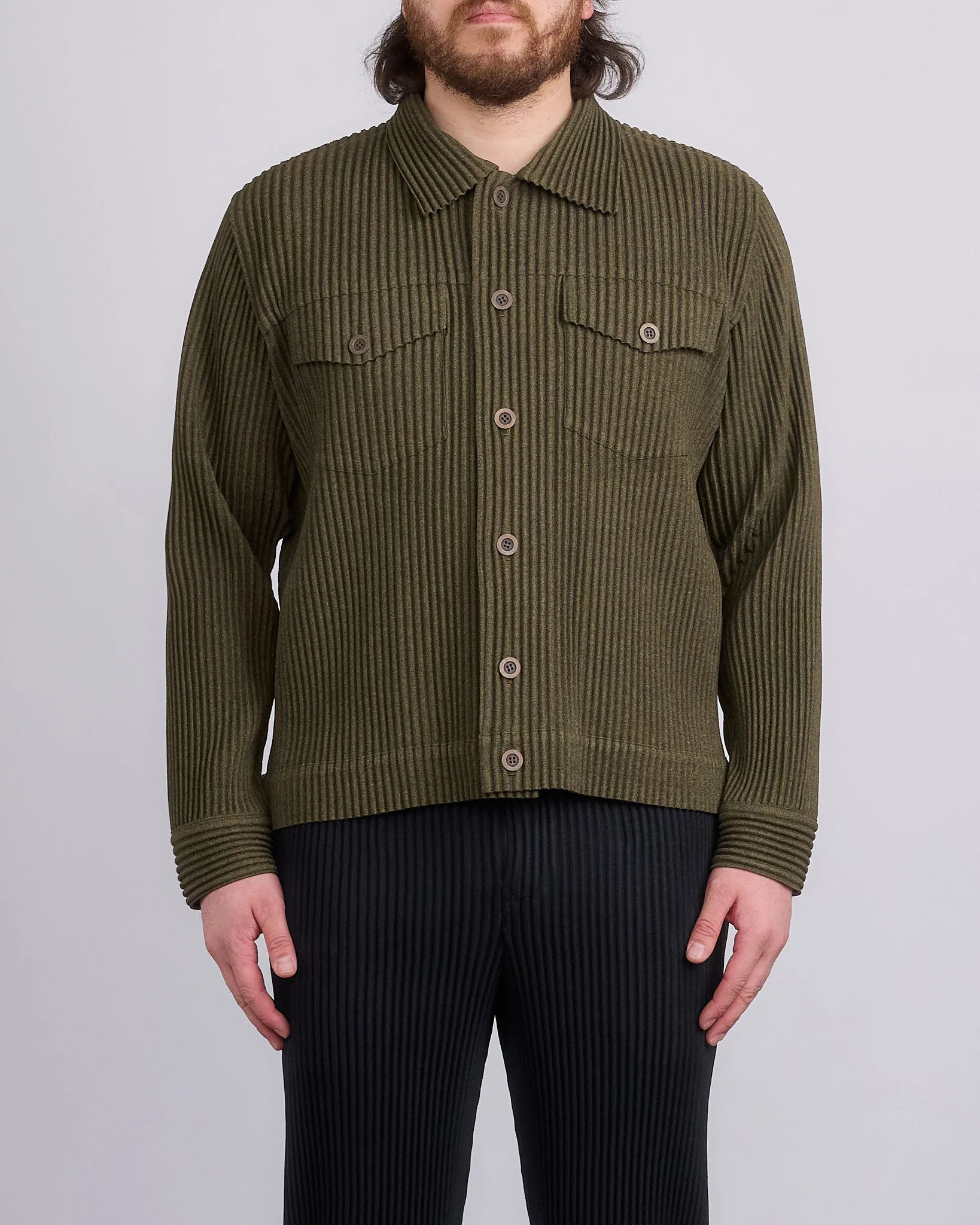 HOMME PLISS ISSEY MIYAKE Wool Like Light Trucker Jacket Khaki