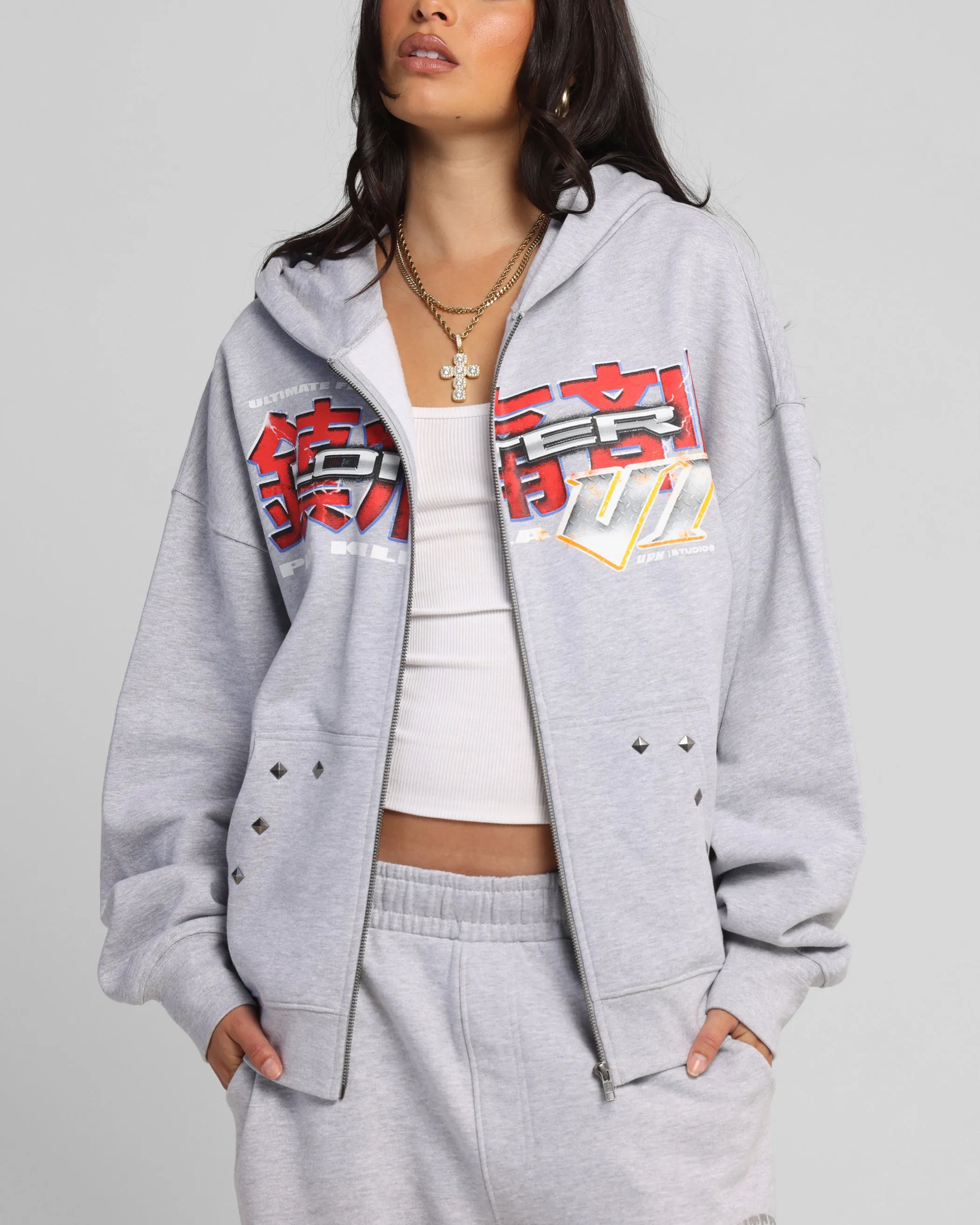 Loiter Fighter Zip Hoodie Grey