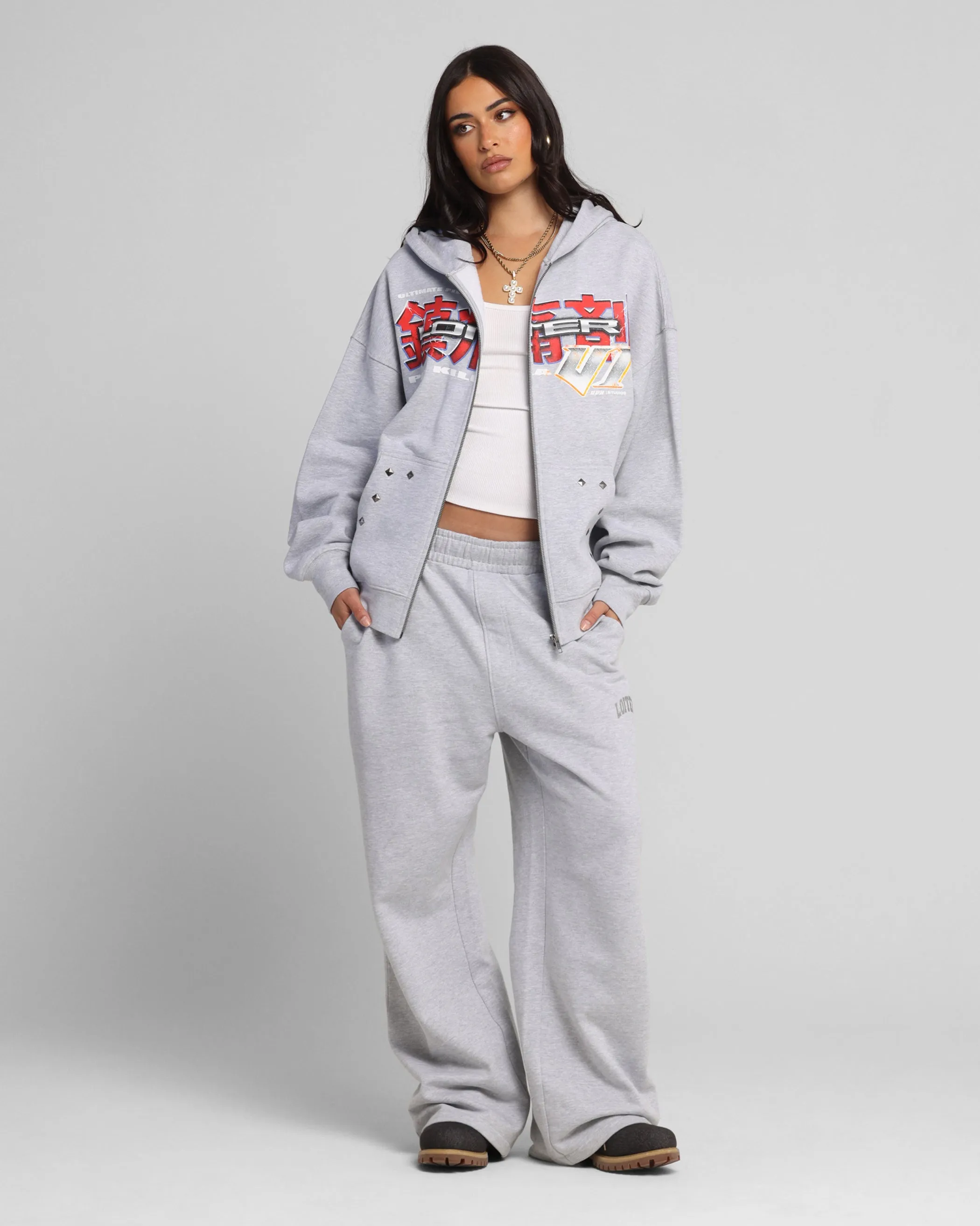 Loiter Fighter Zip Hoodie Grey