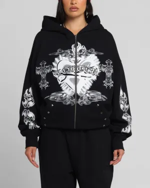 Loiter Hearts Zip Hoodie Black
