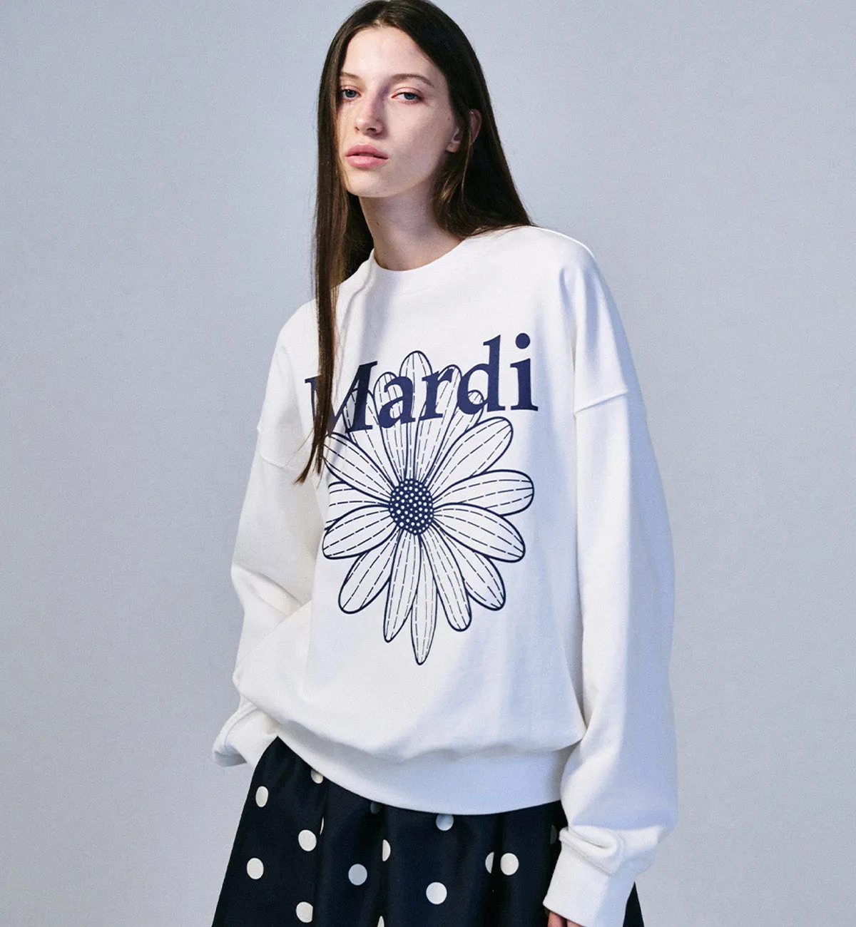 Mardi Mercredi Flower Mardi Sweatshirt (White Navy)