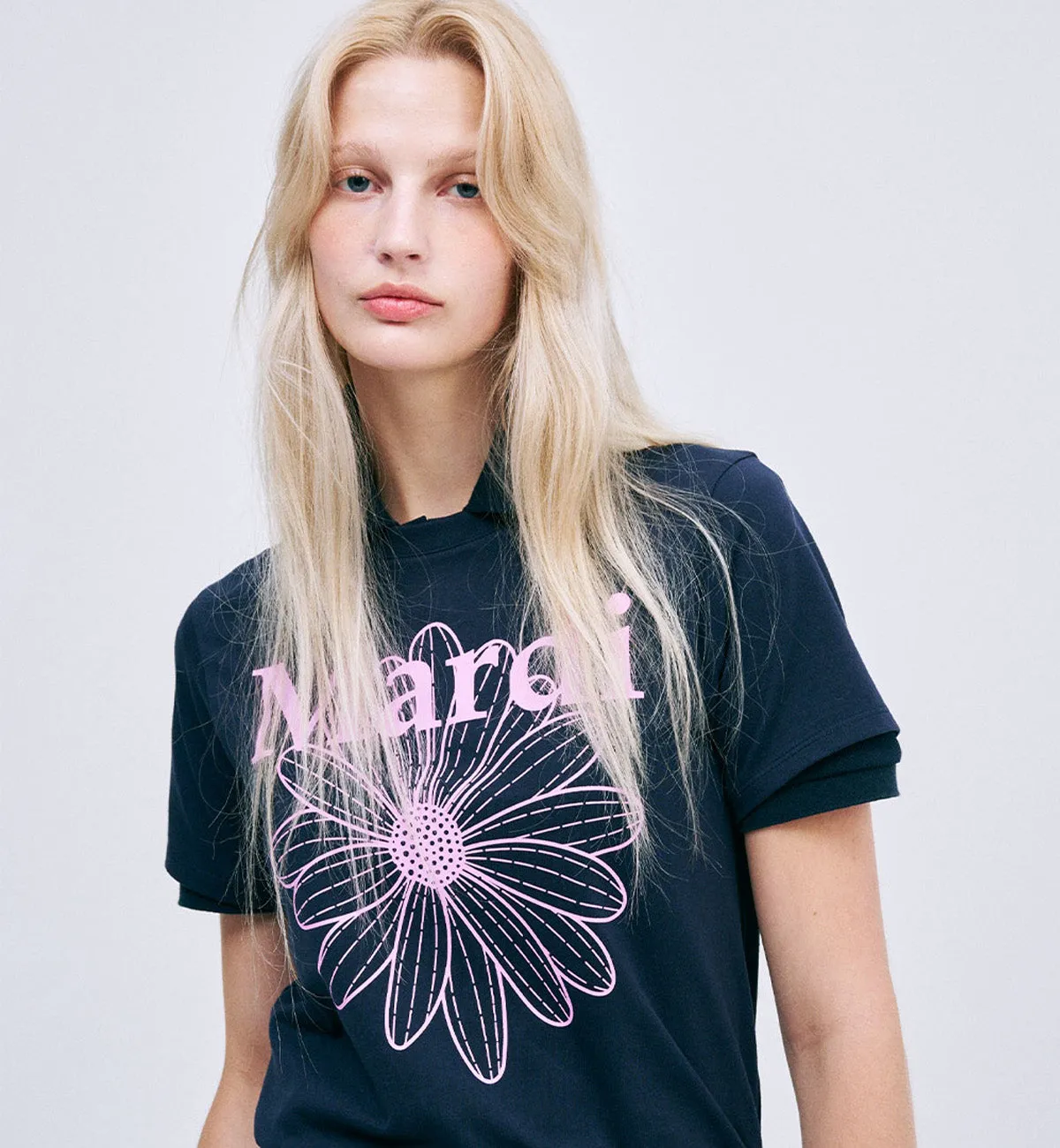 Mardi Mercredi Flower Mardi T-Shirt (Navy Lavender)
