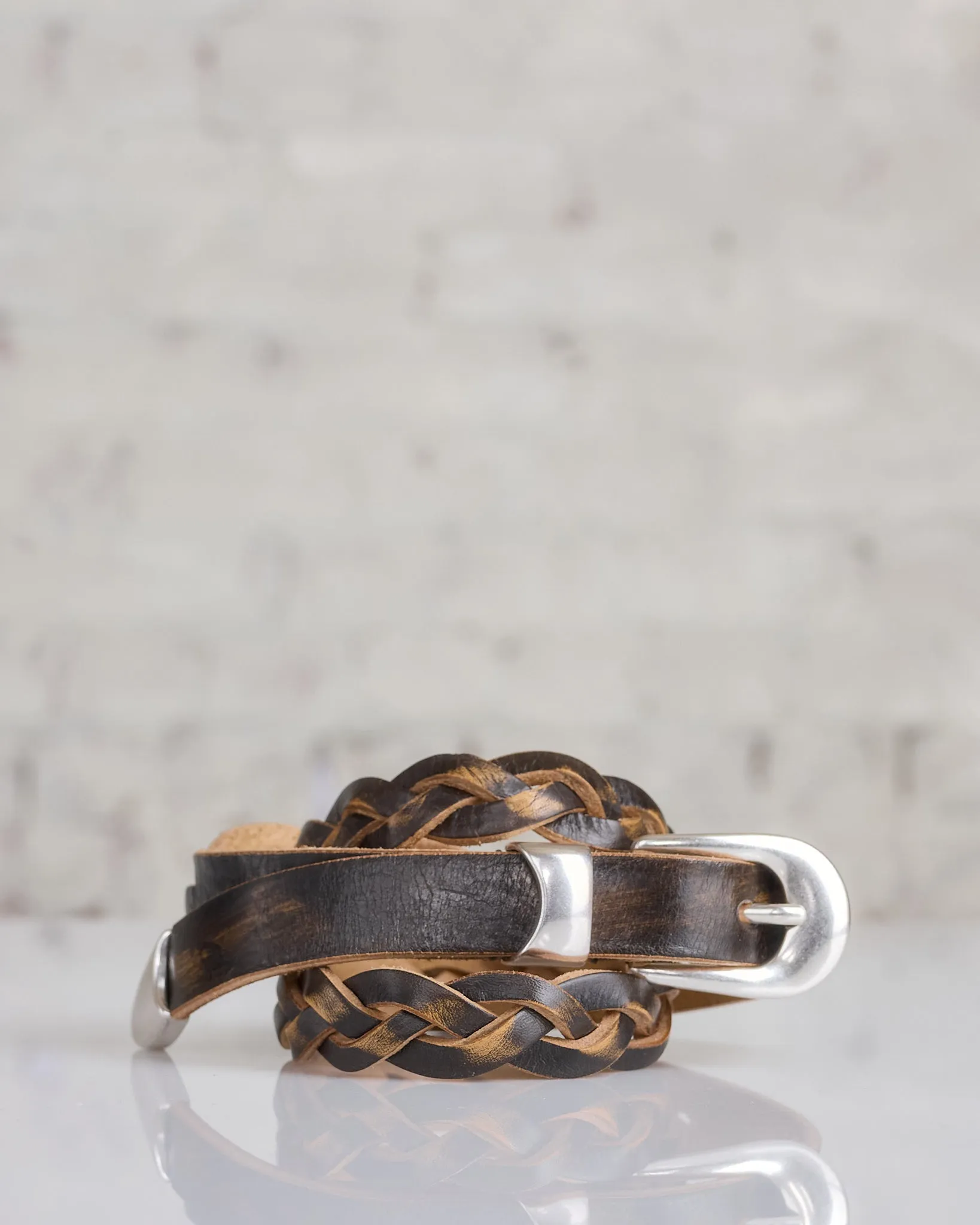 Our Legacy 2cm Braided Belt Vintage Black Leather