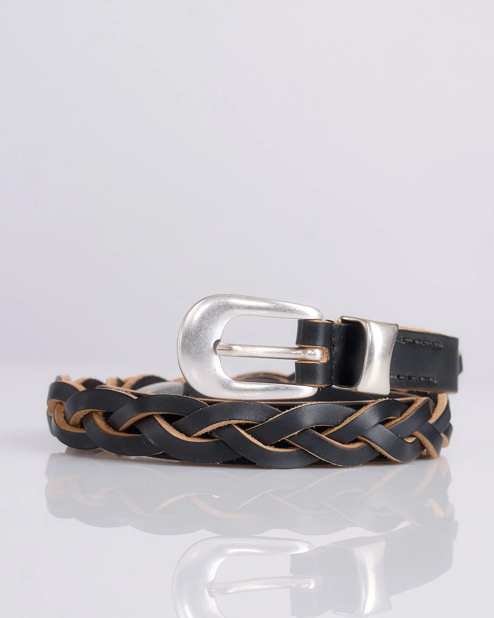 Our Legacy 2cm Braided Leather Belt Black