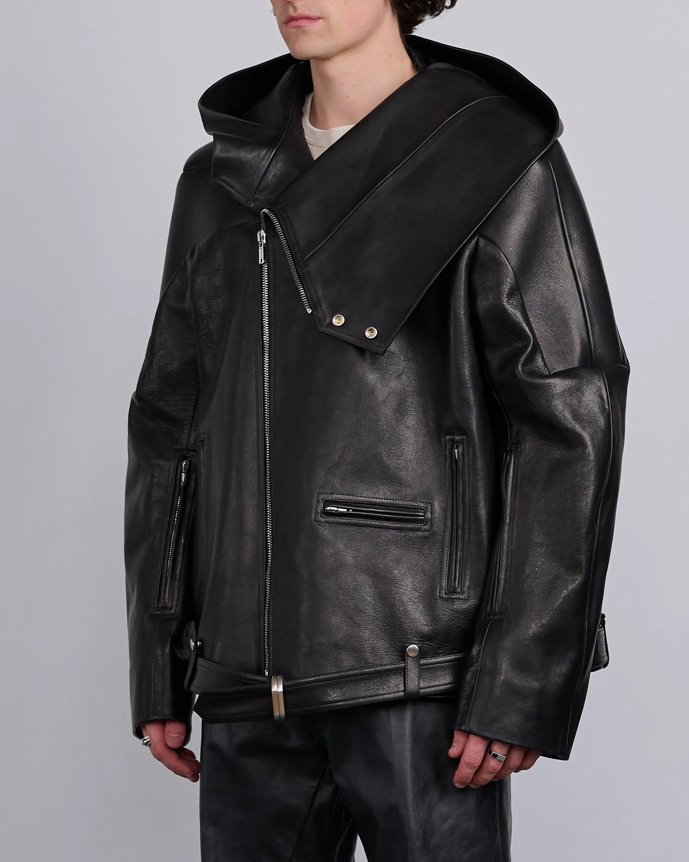 Rick Owens Runway Hooded Stooges Spalla Leather Black