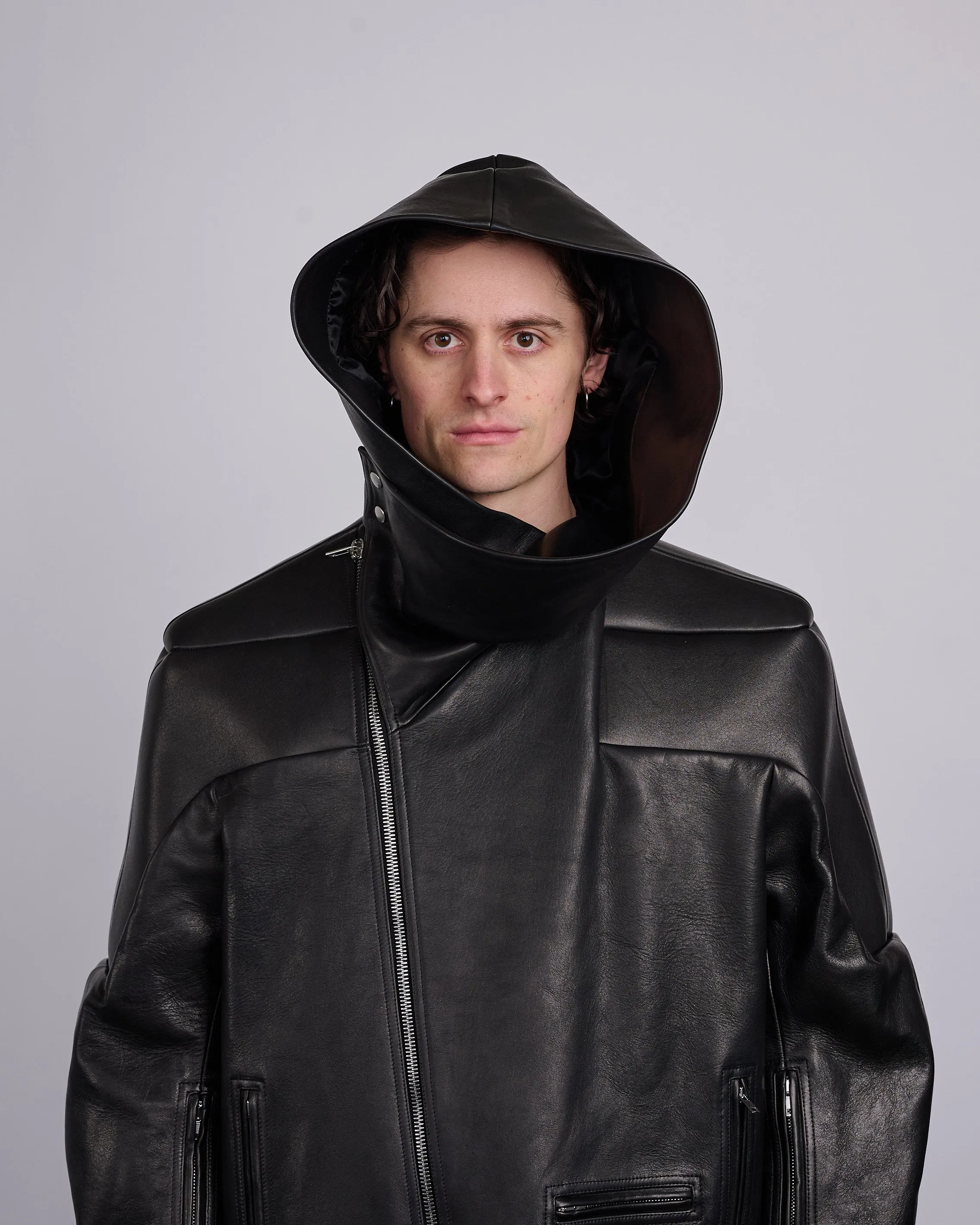 Rick Owens Runway Hooded Stooges Spalla Leather Black