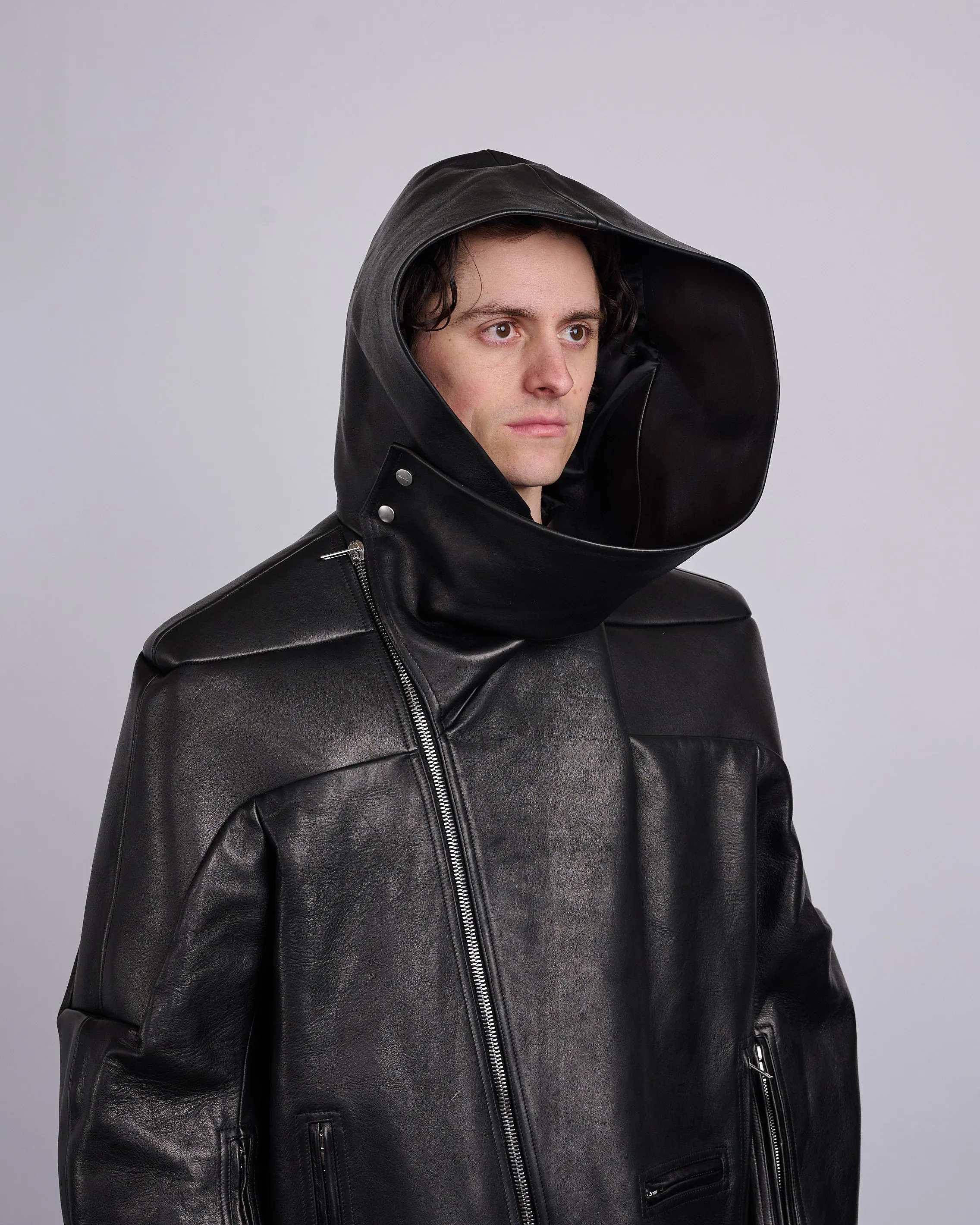 Rick Owens Runway Hooded Stooges Spalla Leather Black