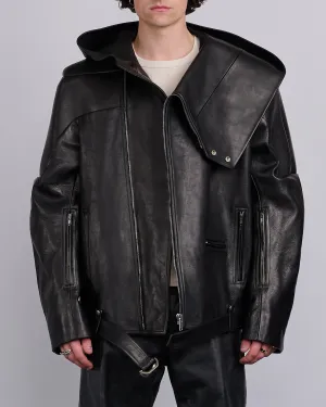 Rick Owens Runway Hooded Stooges Spalla Leather Black