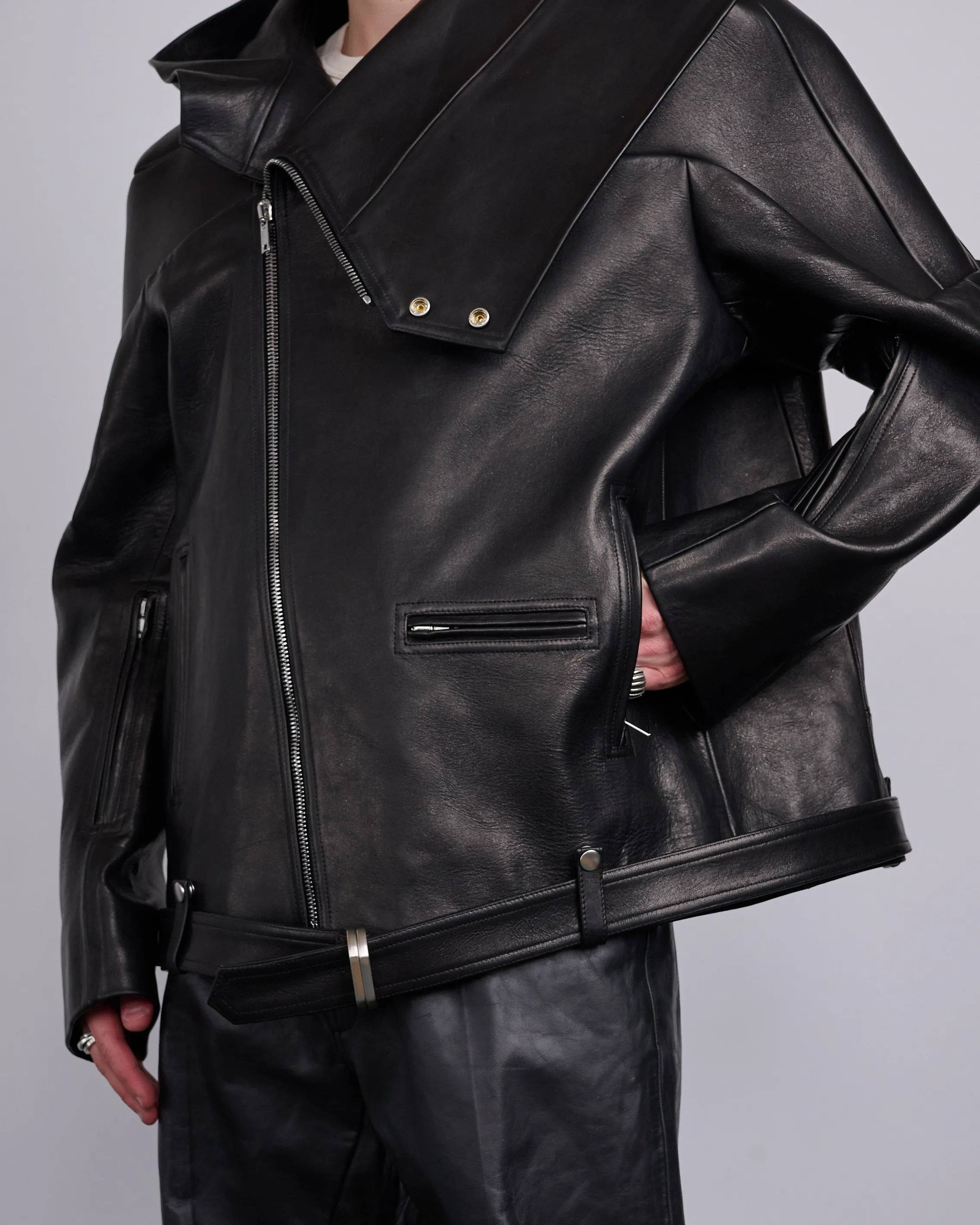 Rick Owens Runway Hooded Stooges Spalla Leather Black
