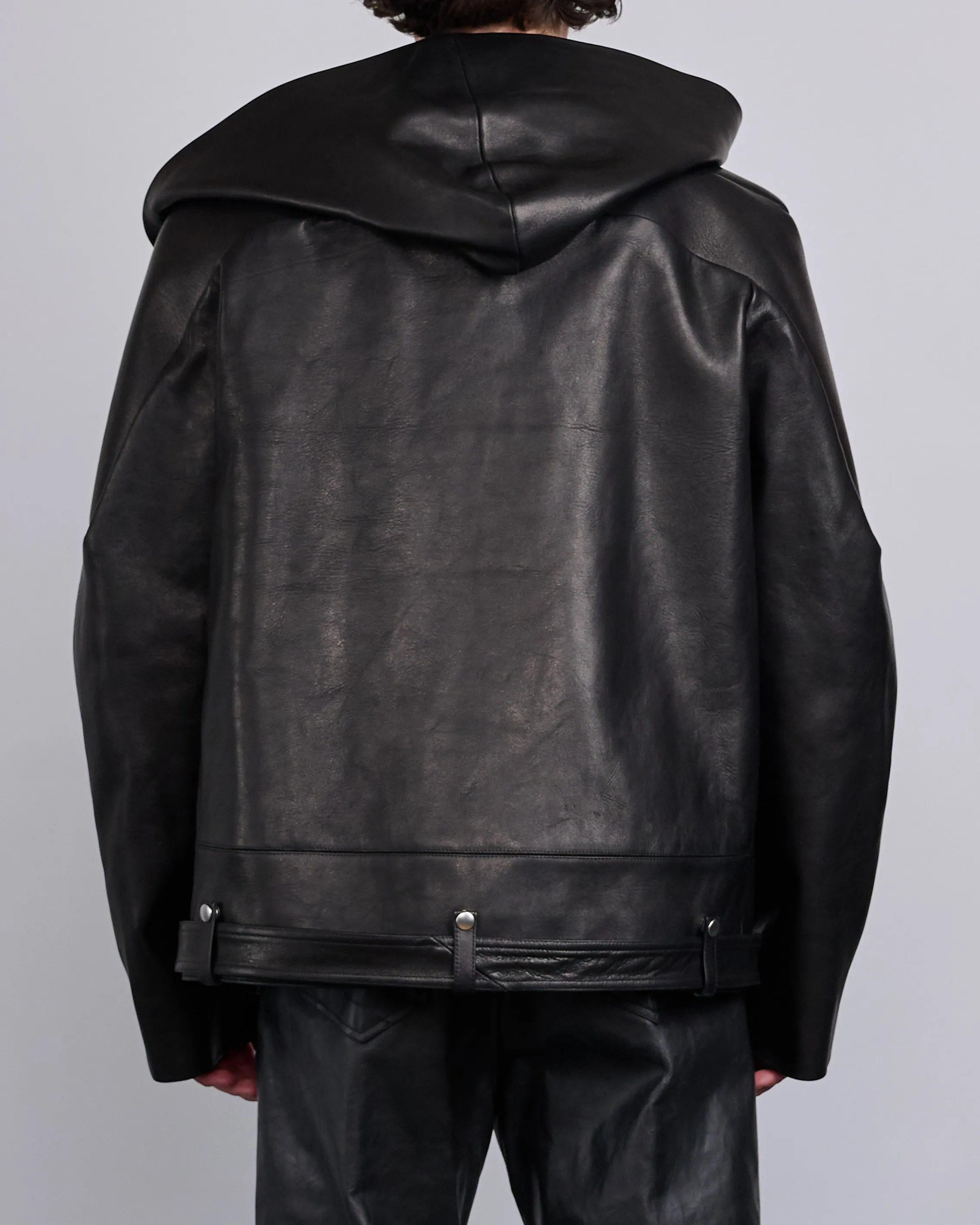 Rick Owens Runway Hooded Stooges Spalla Leather Black