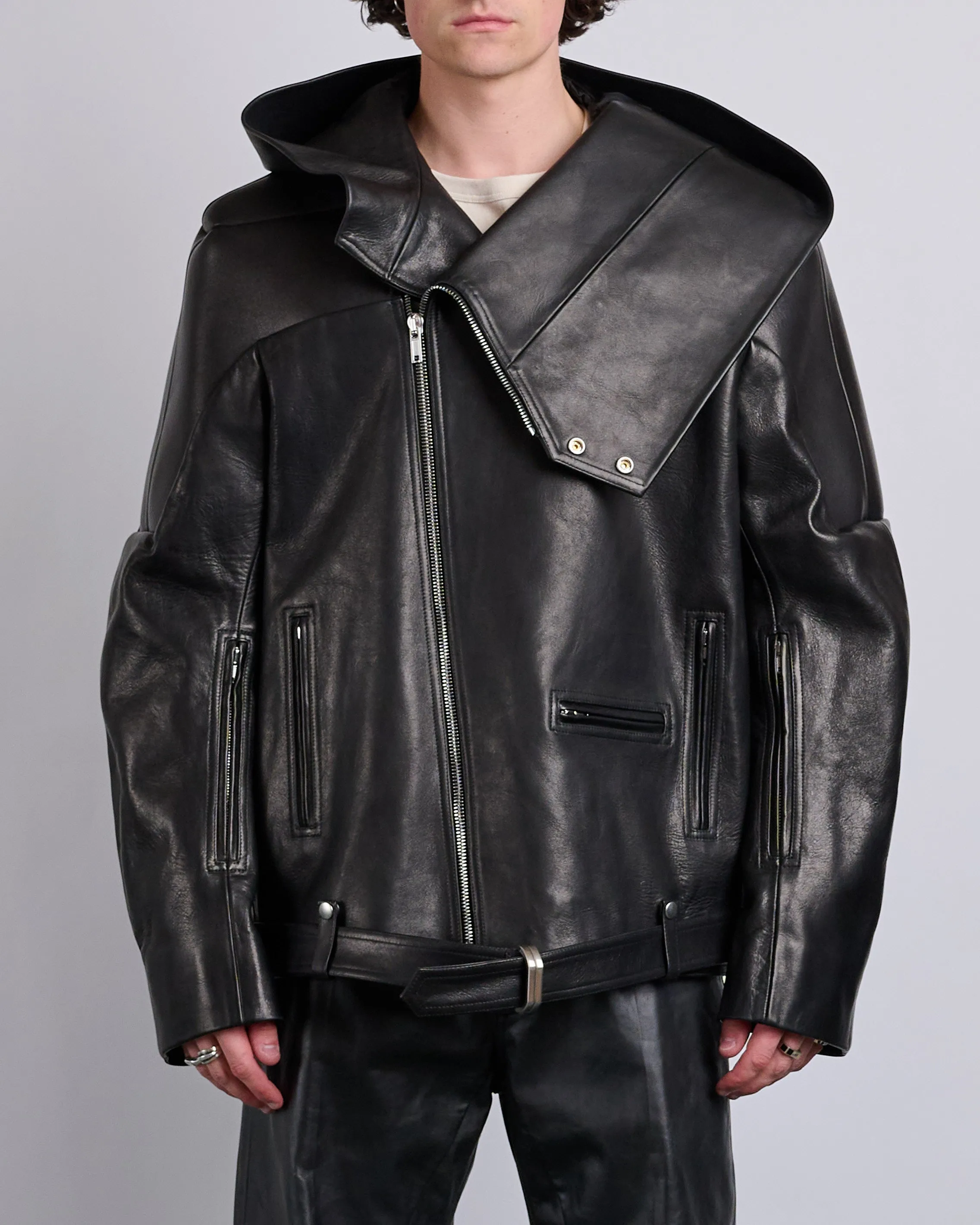 Rick Owens Runway Hooded Stooges Spalla Leather Black