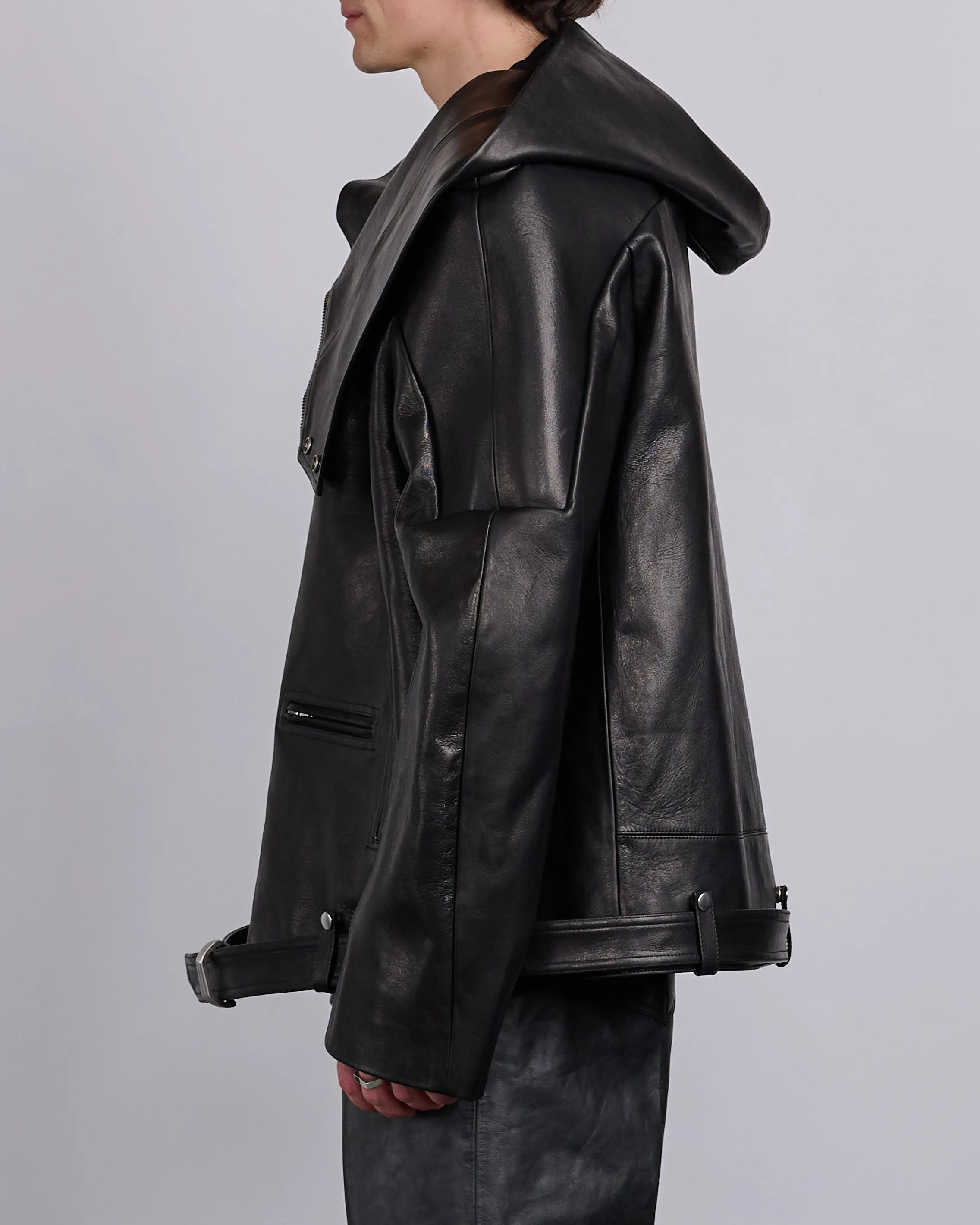 Rick Owens Runway Hooded Stooges Spalla Leather Black