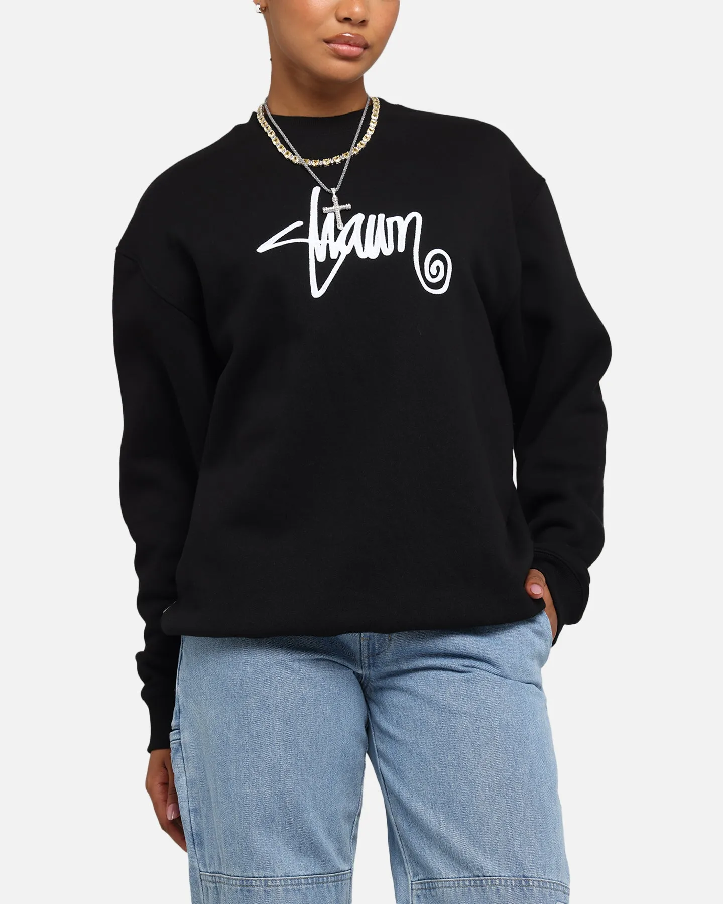 S Double Shawn Script Crewneck Black