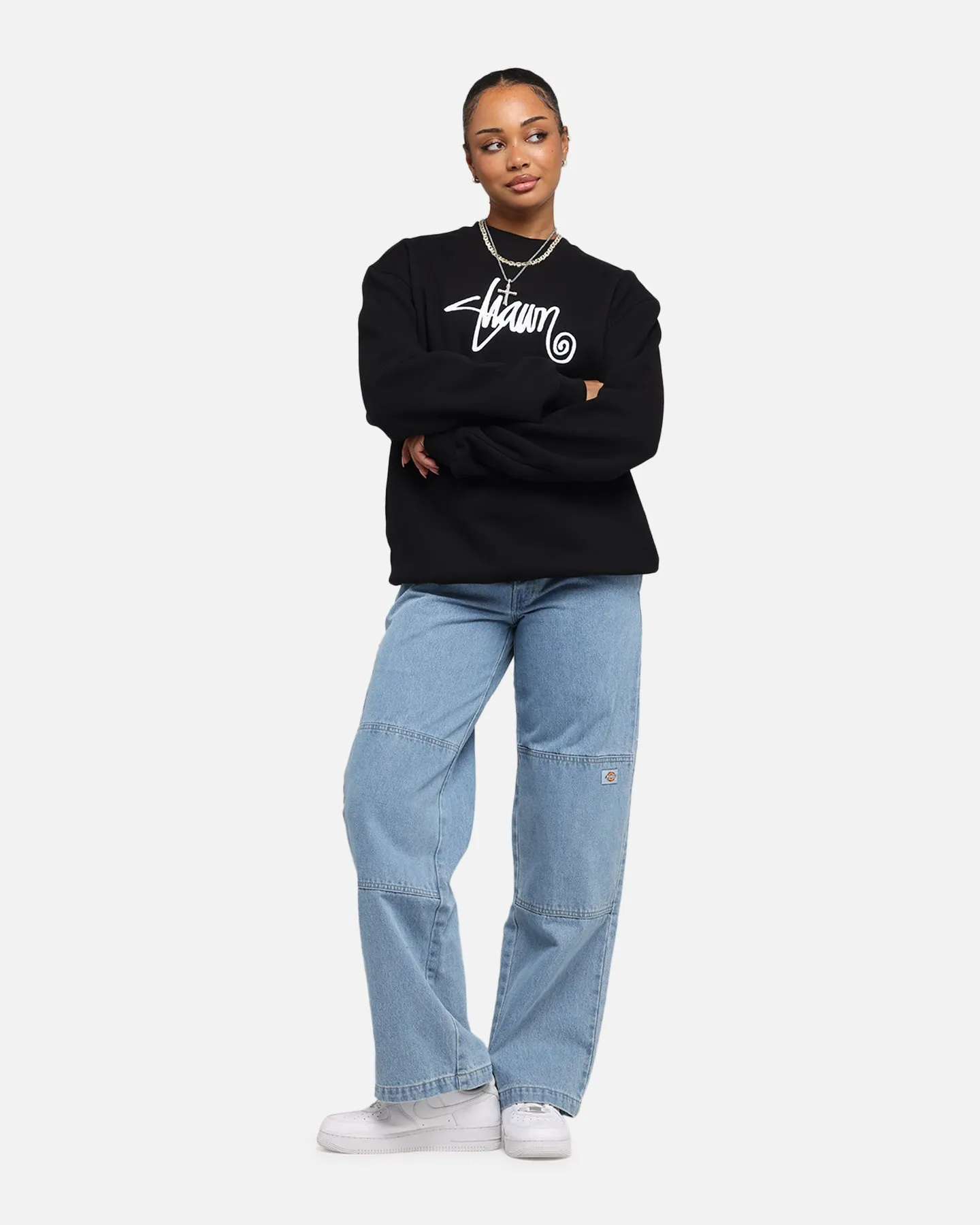 S Double Shawn Script Crewneck Black