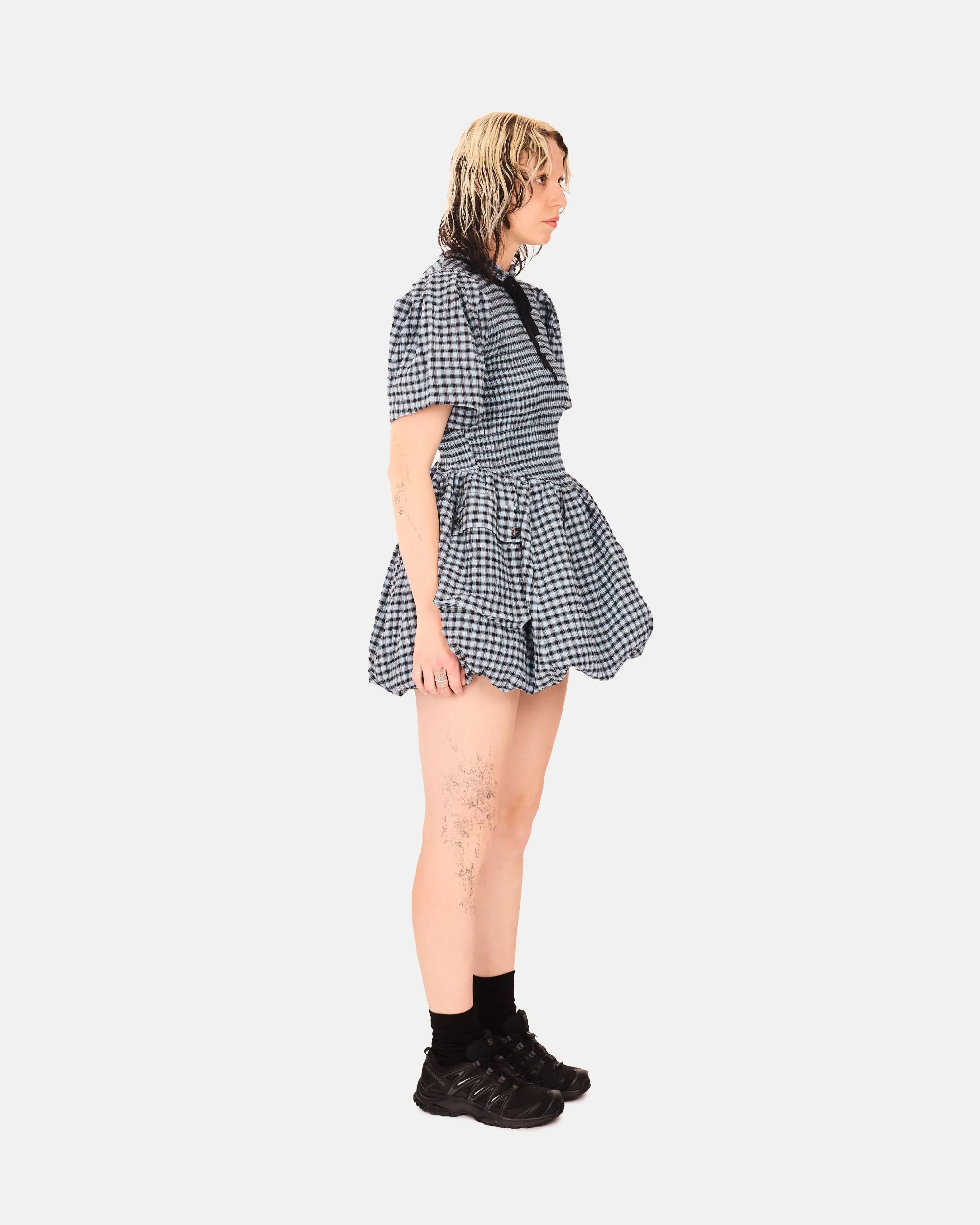 Seersucker Check Mini Smock Dress