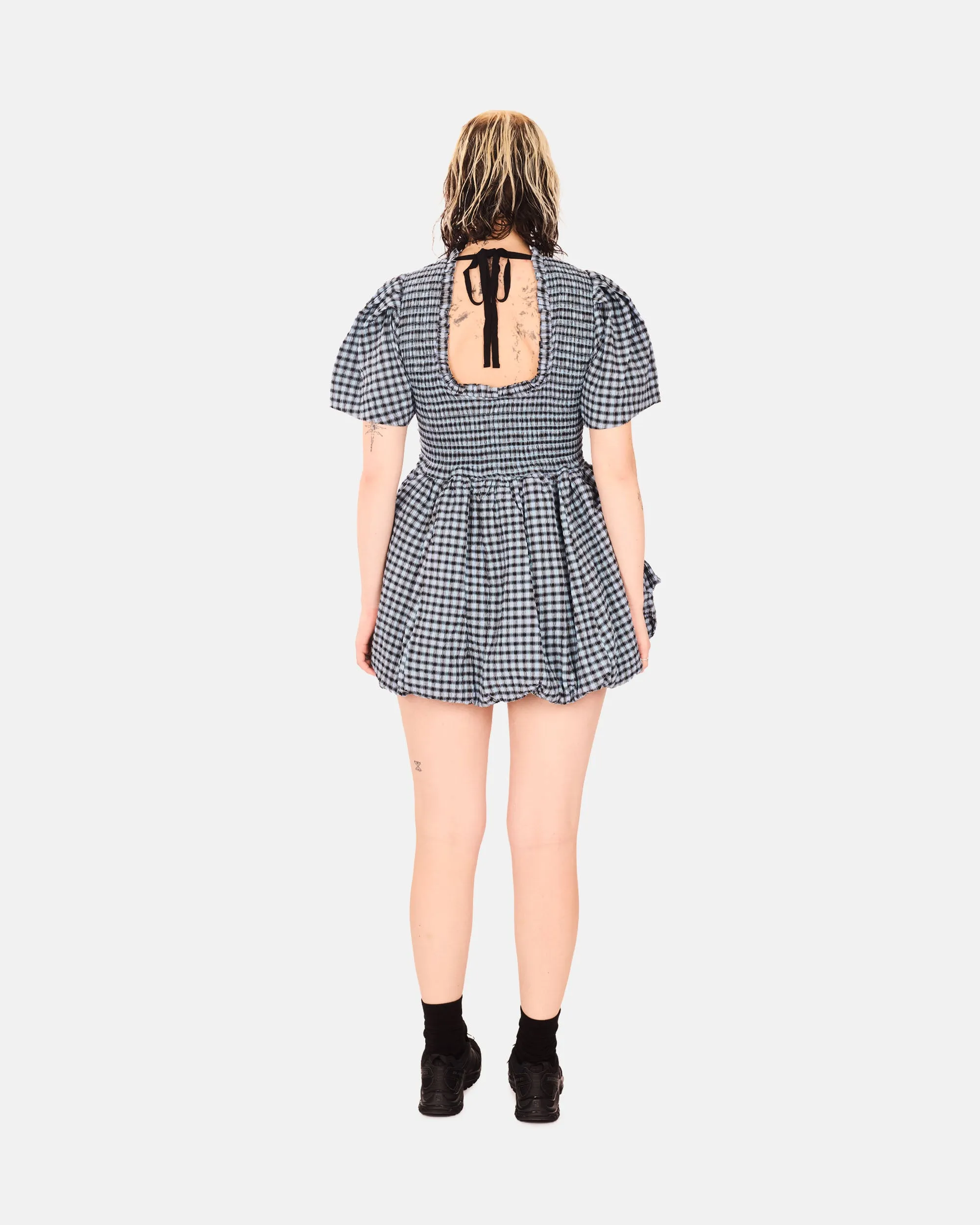 Seersucker Check Mini Smock Dress