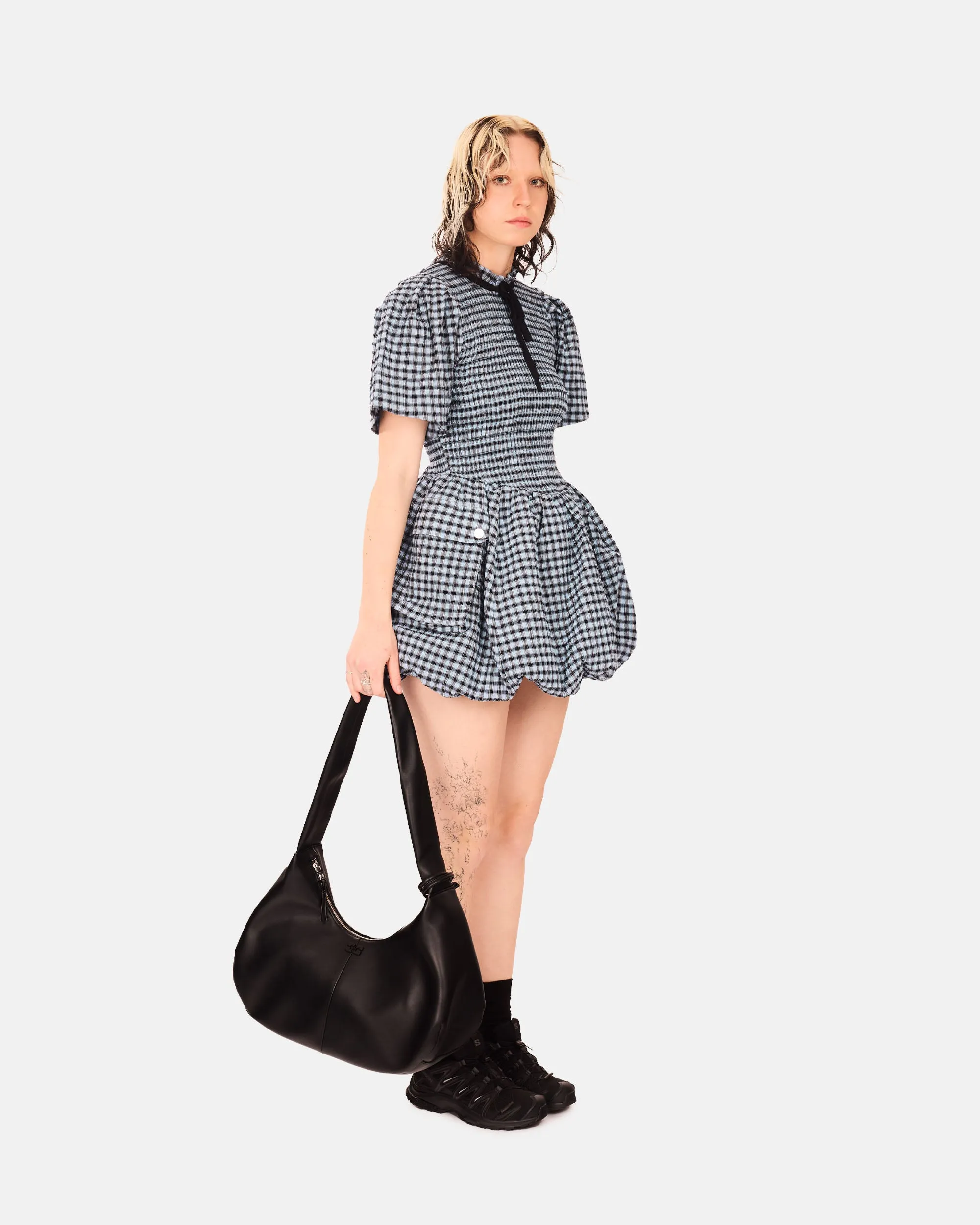 Seersucker Check Mini Smock Dress
