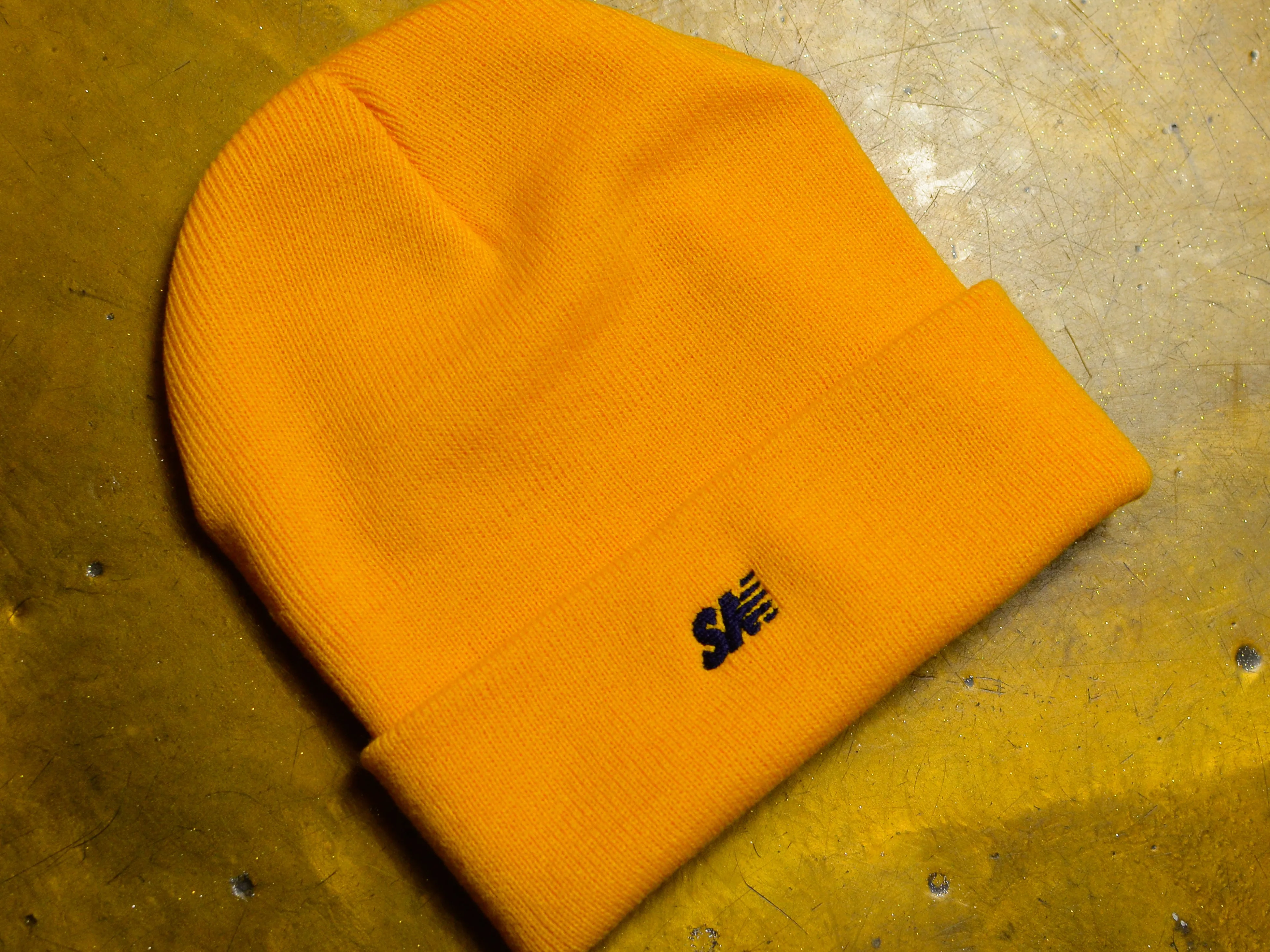 SM Classic Micro Embroidered Cuff Beanie - Gold / Navy