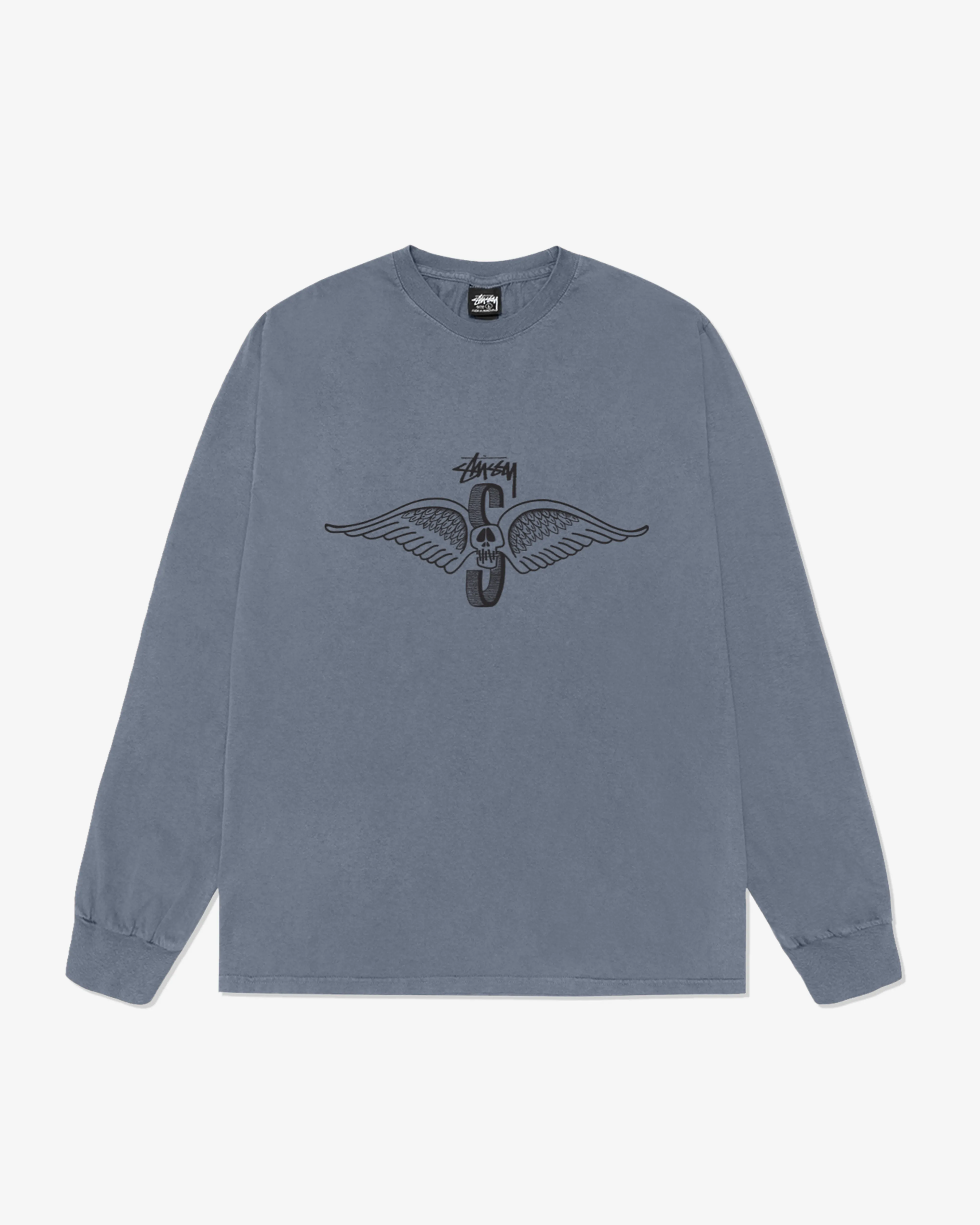 Stssy - Men's Skull Wings Pig. Dyed Long Sleeve T-Shirt - (Navy)