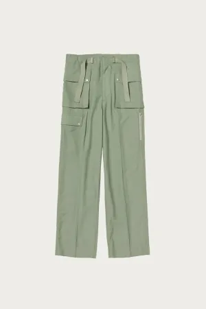 Wool Herringbone Cargo Pants - Olive