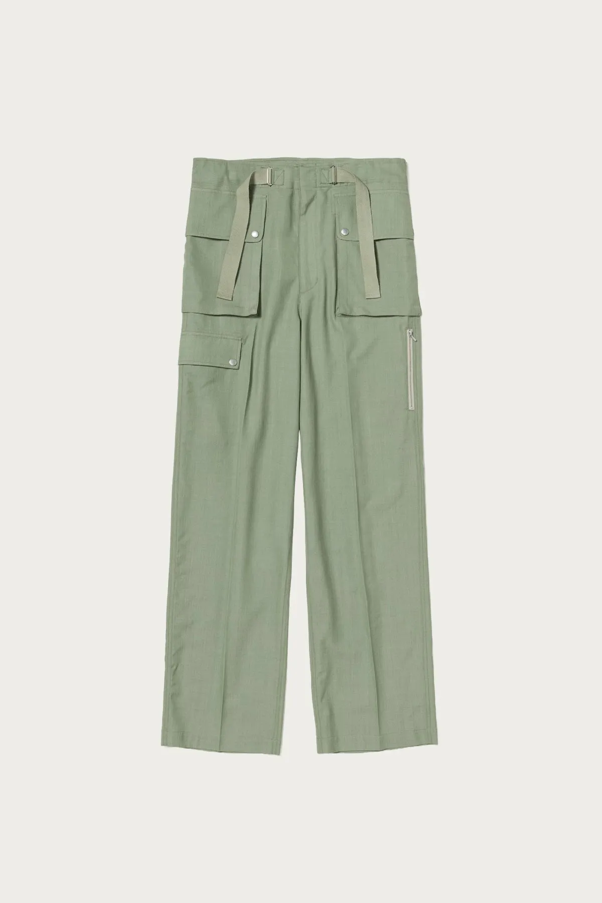 Wool Herringbone Cargo Pants - Olive
